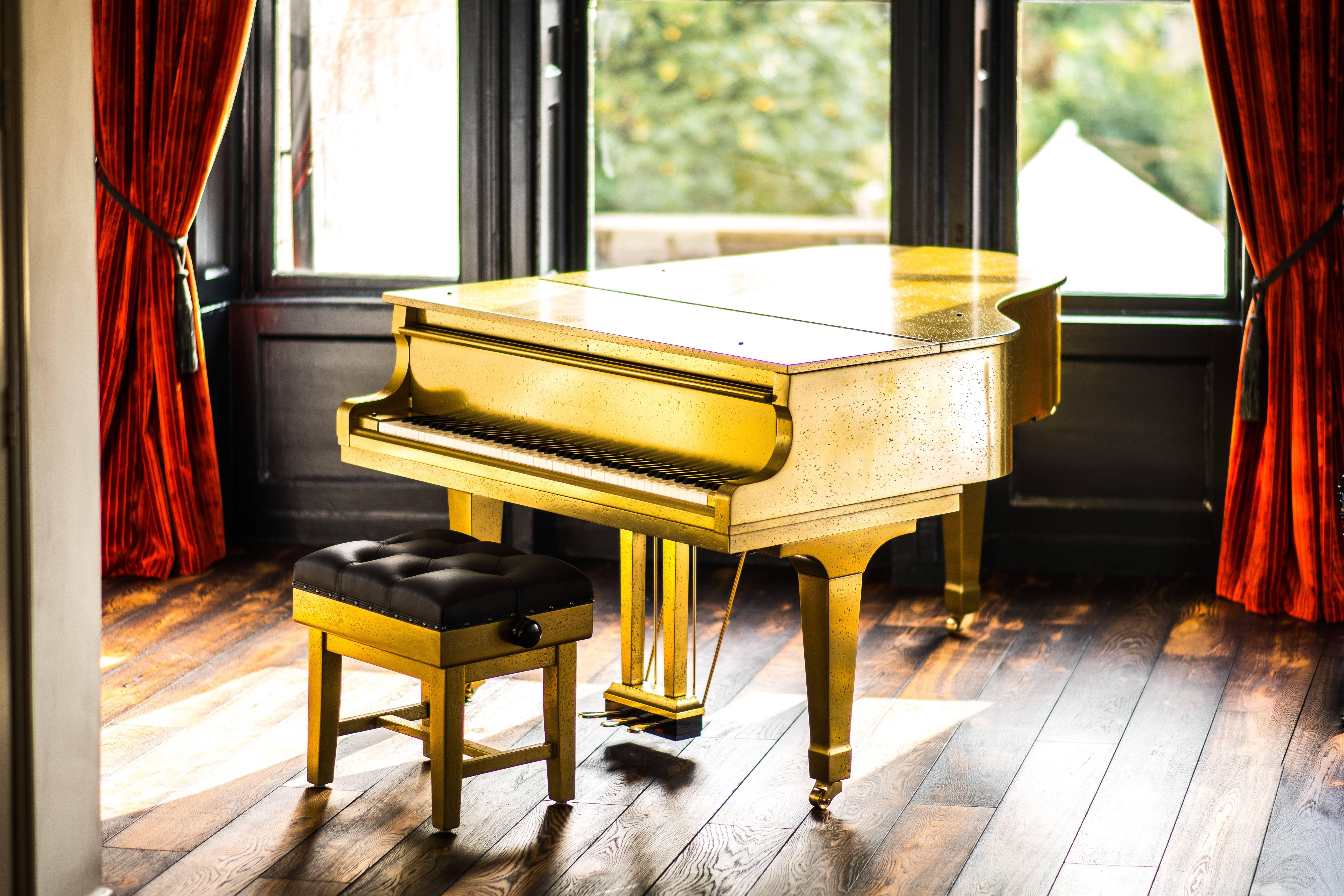 Japanese Bespoke Metal Coated Kawai RX-3 Grand Piano and Leather Concert Stool For Sale