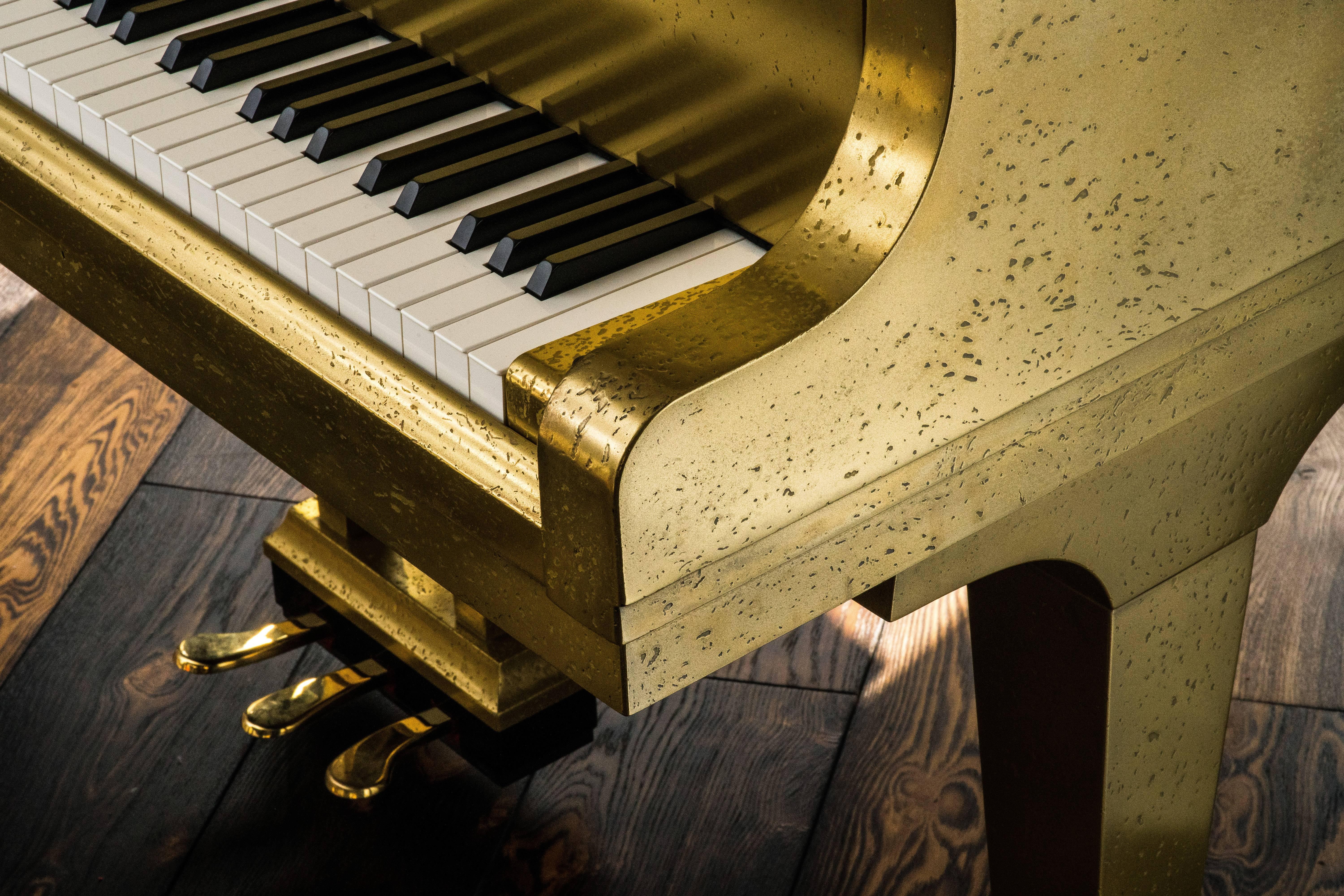 Brass Bespoke Metal Coated Kawai RX-3 Grand Piano and Leather Concert Stool For Sale