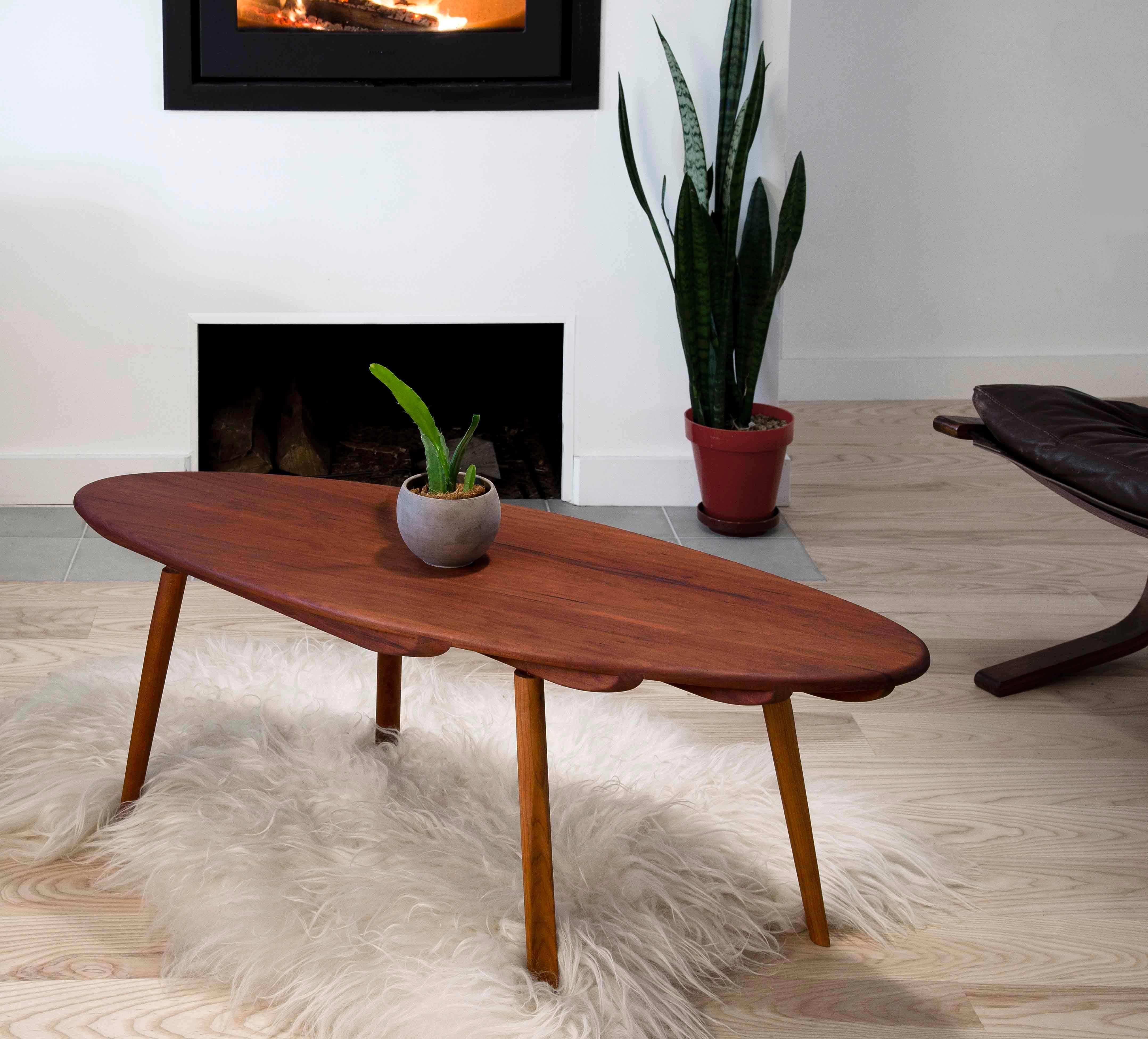 Carved Contemporary Skip Solid Cherry wood Coffee Cocktail Table from CBR Studio For Sale