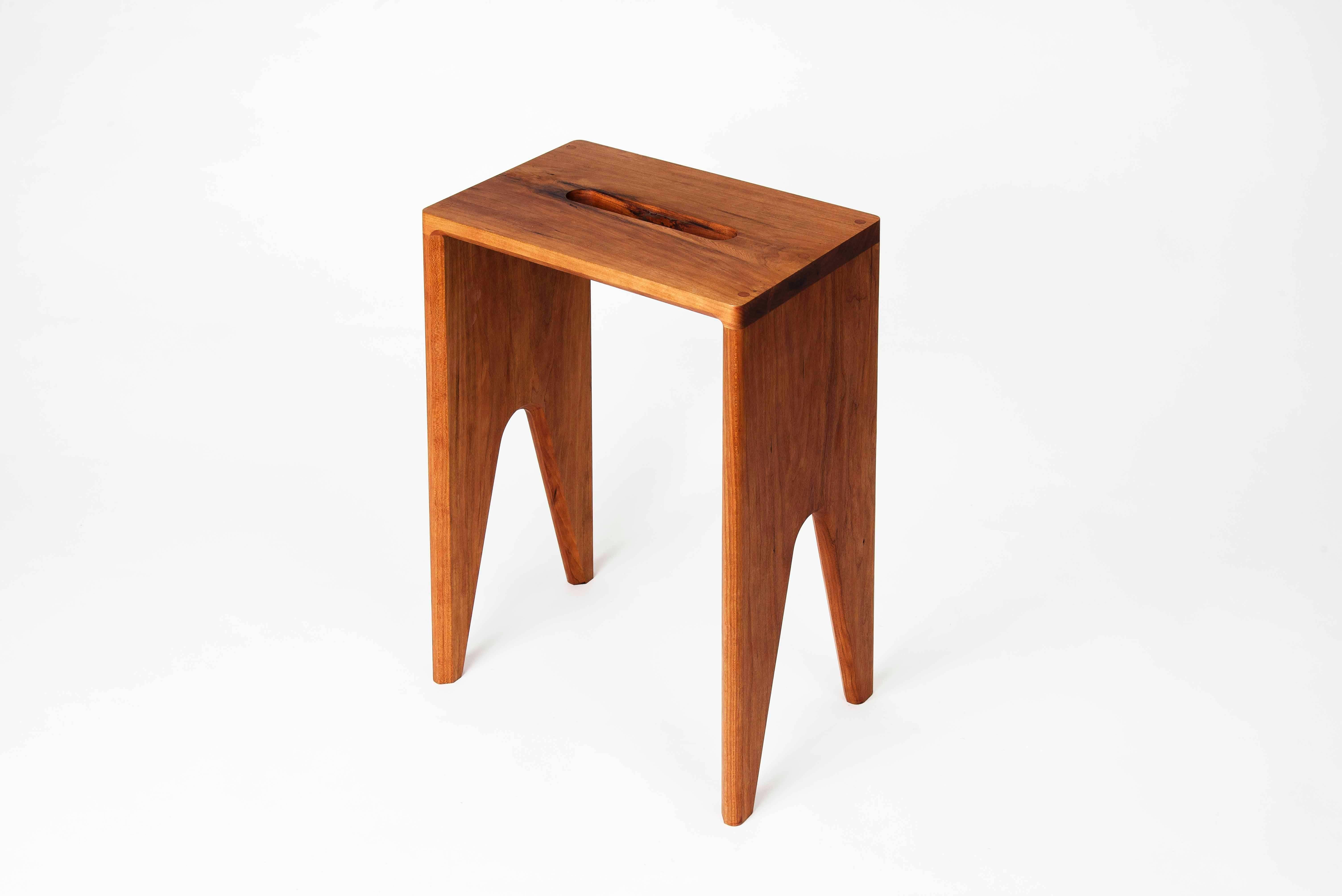 American Contemporary Prop Stool Handmade Solid Cherry Wood Seat from CBR Studio For Sale