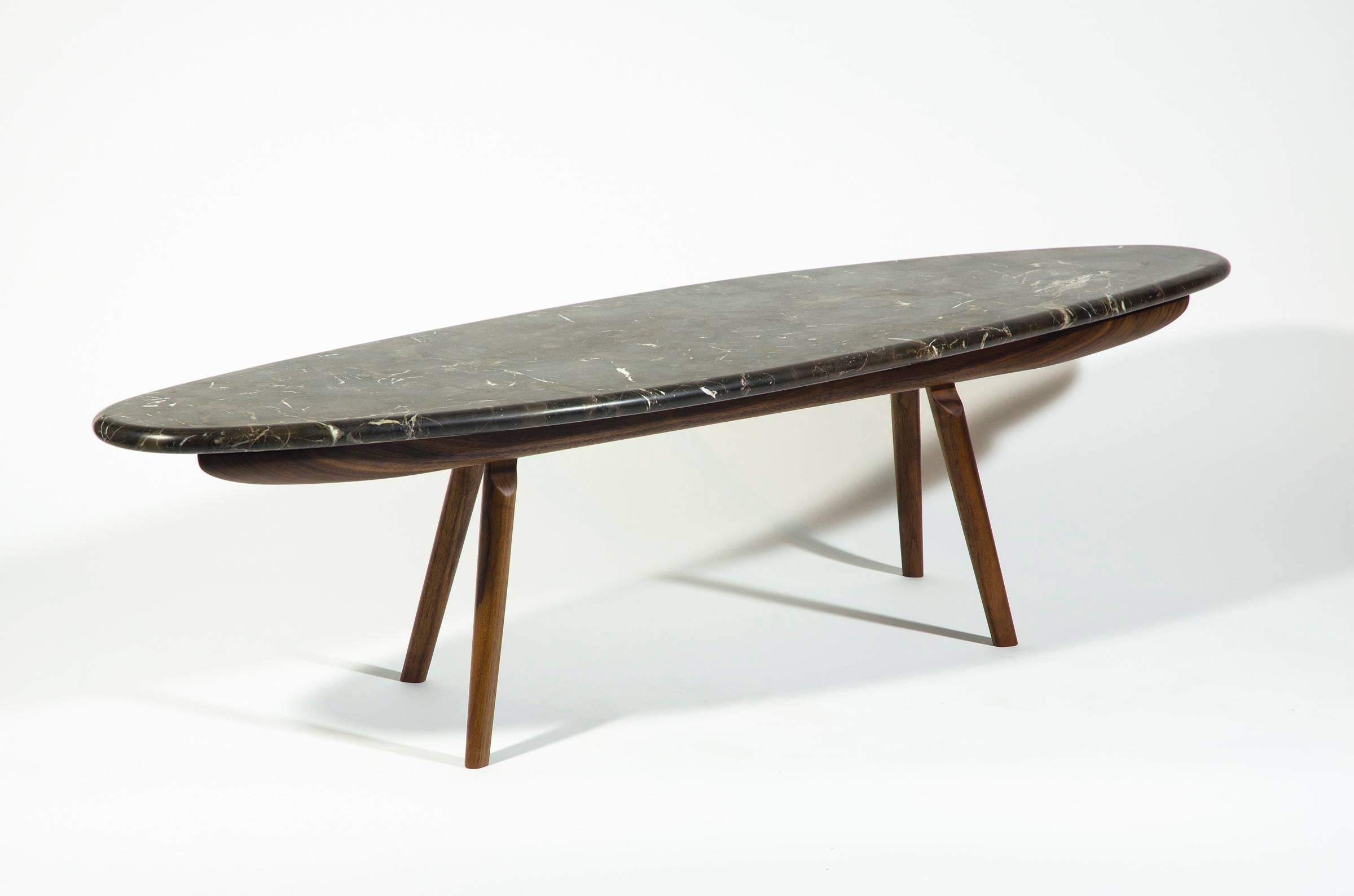Contemporary Black Marble Stone and Walnut Wood Coffee Cocktail Table CBR Studio In New Condition For Sale In Brooklyn, NY