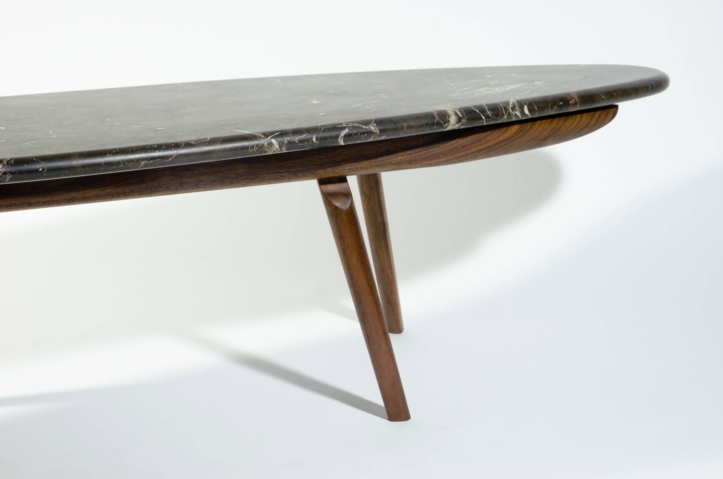 Organic Modern Contemporary Black Marble Stone and Walnut Wood Coffee Cocktail Table CBR Studio For Sale