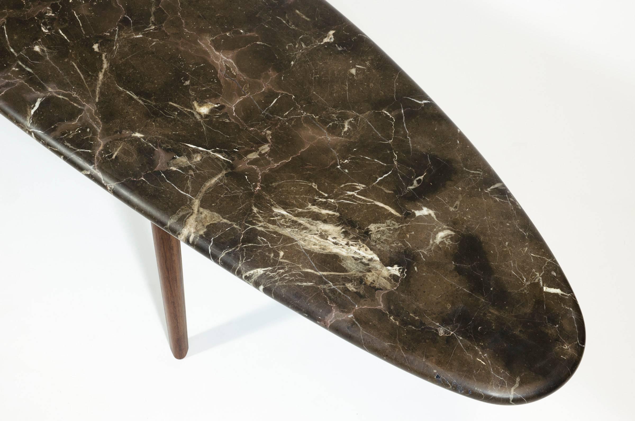 Contemporary Black Marble Stone and Walnut Wood Coffee Cocktail Table CBR Studio For Sale 2