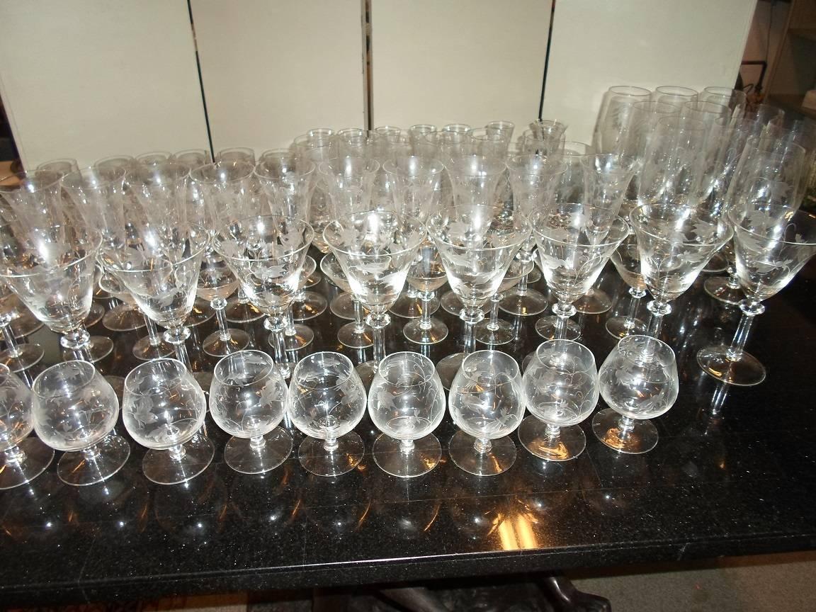 Large collection of Orrefors crystal glasses, 12 whiskey glass, 12 highball glasses, 11 shot glass, 12 liqueur glasses, 13 sherry glass,
12 water glass, 12 champagne glass, ten beer glass, nine wine glass , 11 coktail glass.
