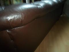 Antique Swedish Leather Chesterfield Sofa and Two Chairs