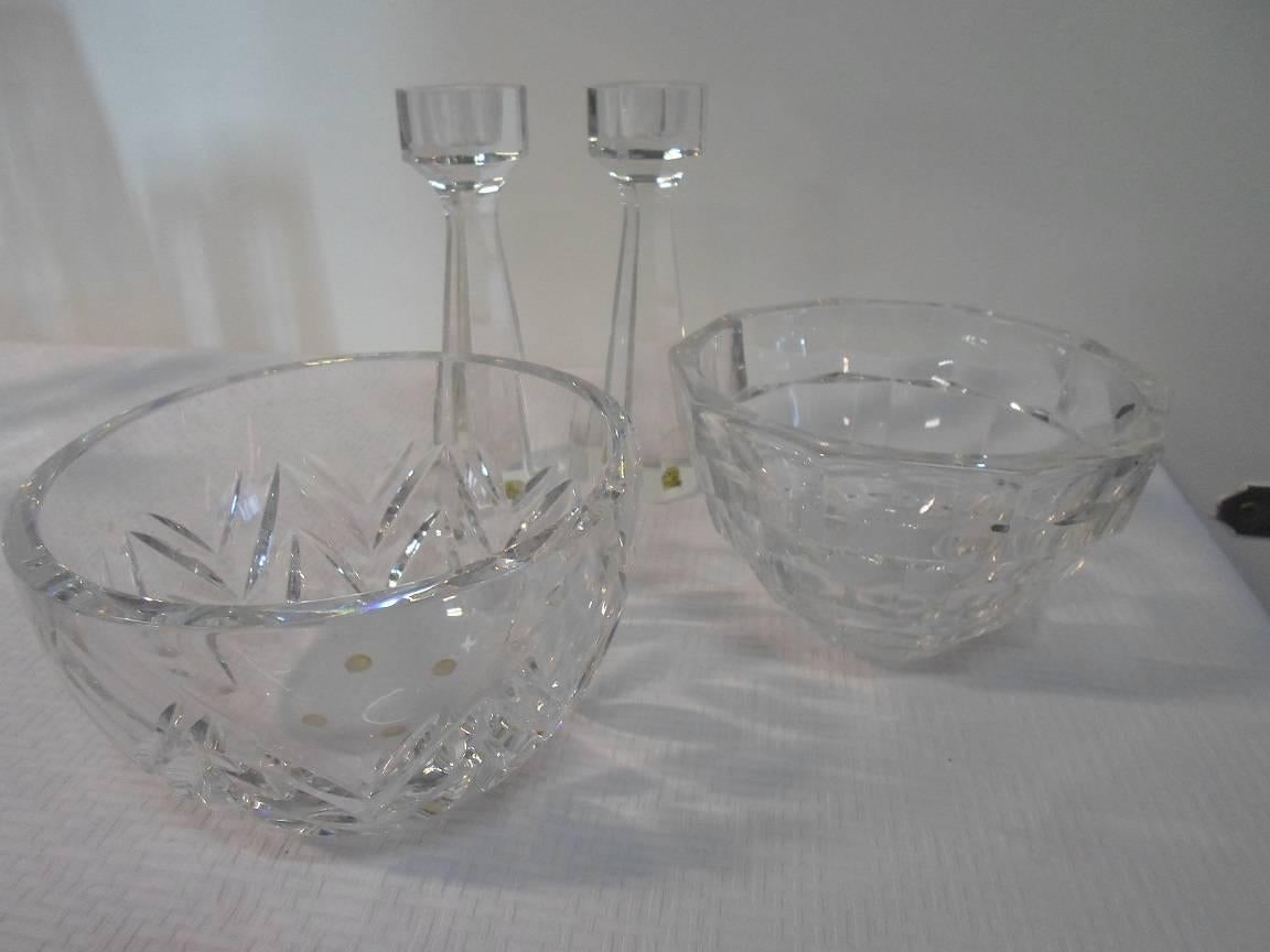 Crystal bowls and candlesticks from Kosta Boda.