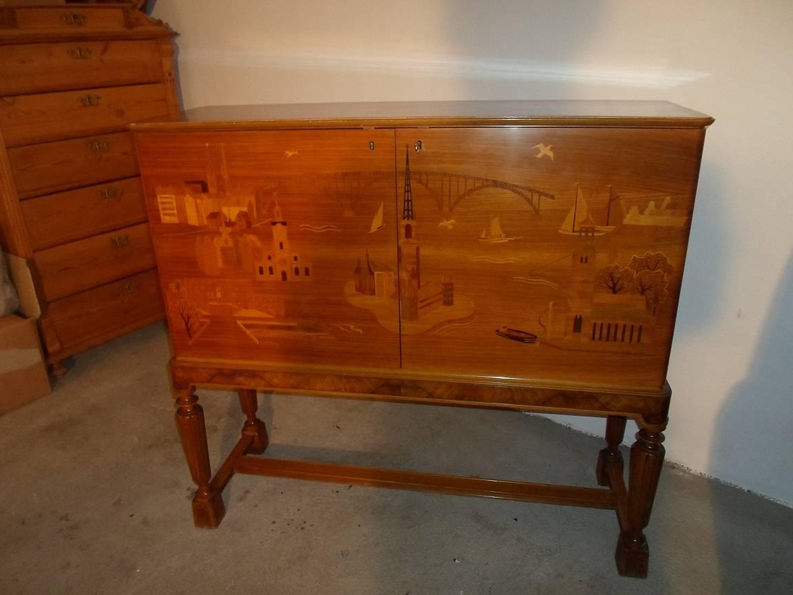 Inlay 1940s Swedish Cabinet by Erik Matsson One of its kind For Sale