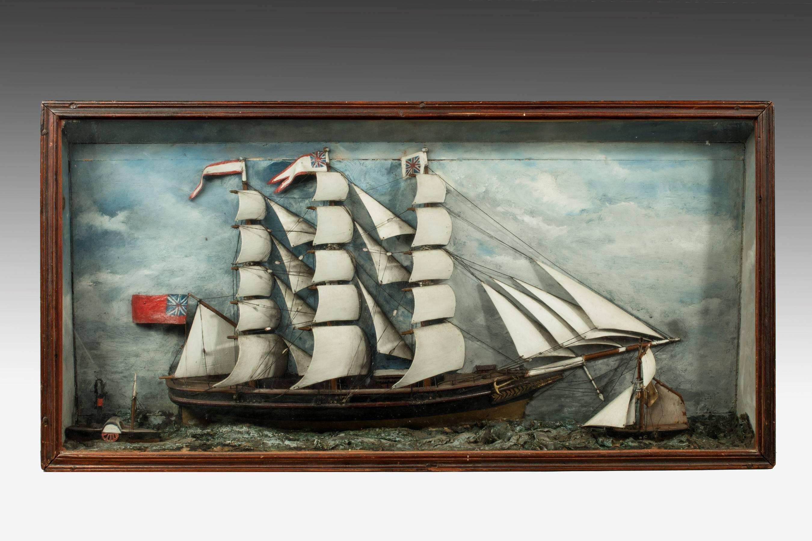 English Good Quality 19th Century Ship Diorama For Sale