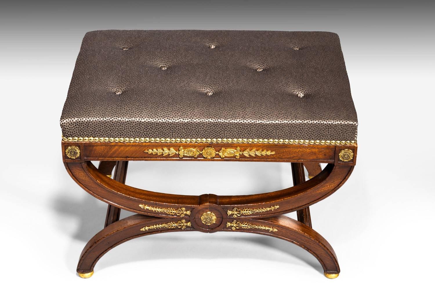 Louis Philippe Stylish Pair of 19th Century French Mahogany and Ormolu Stools