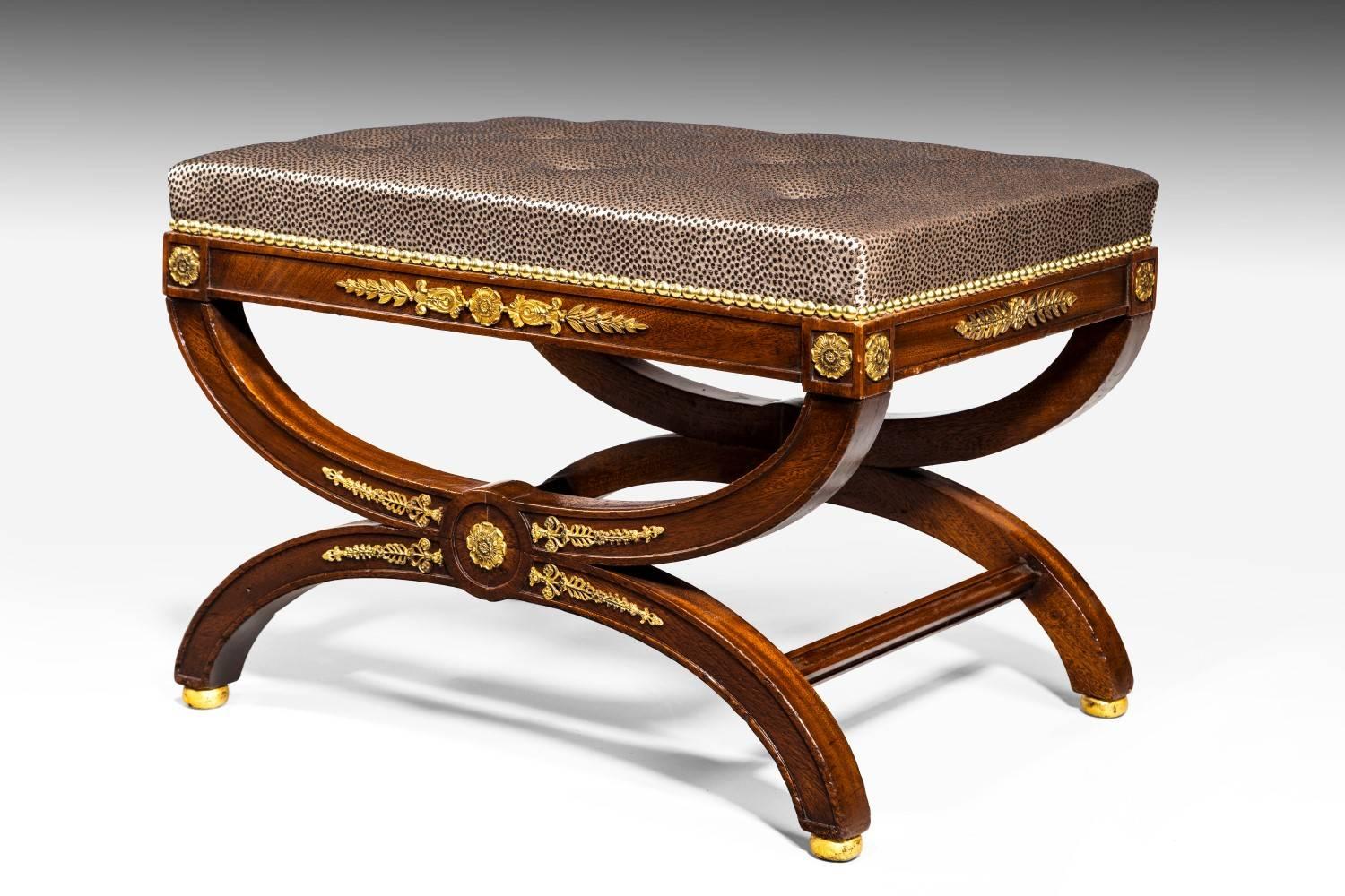Stylish Pair of 19th Century French Mahogany and Ormolu Stools In Excellent Condition In Hungerford, Berkshire