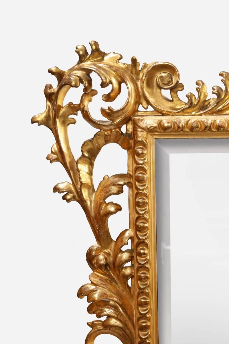 Rococo Large Italian Carved Wood and Gilded 19th Century Overmantel Mirror For Sale