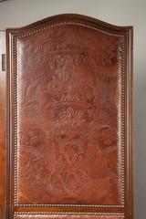 Art Nouveau Period Leather and Mahogany Four Fold Screen