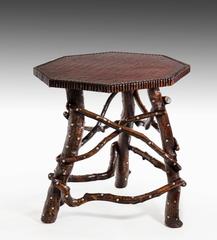 Unique Naturalistic Wood and Leather Top Table