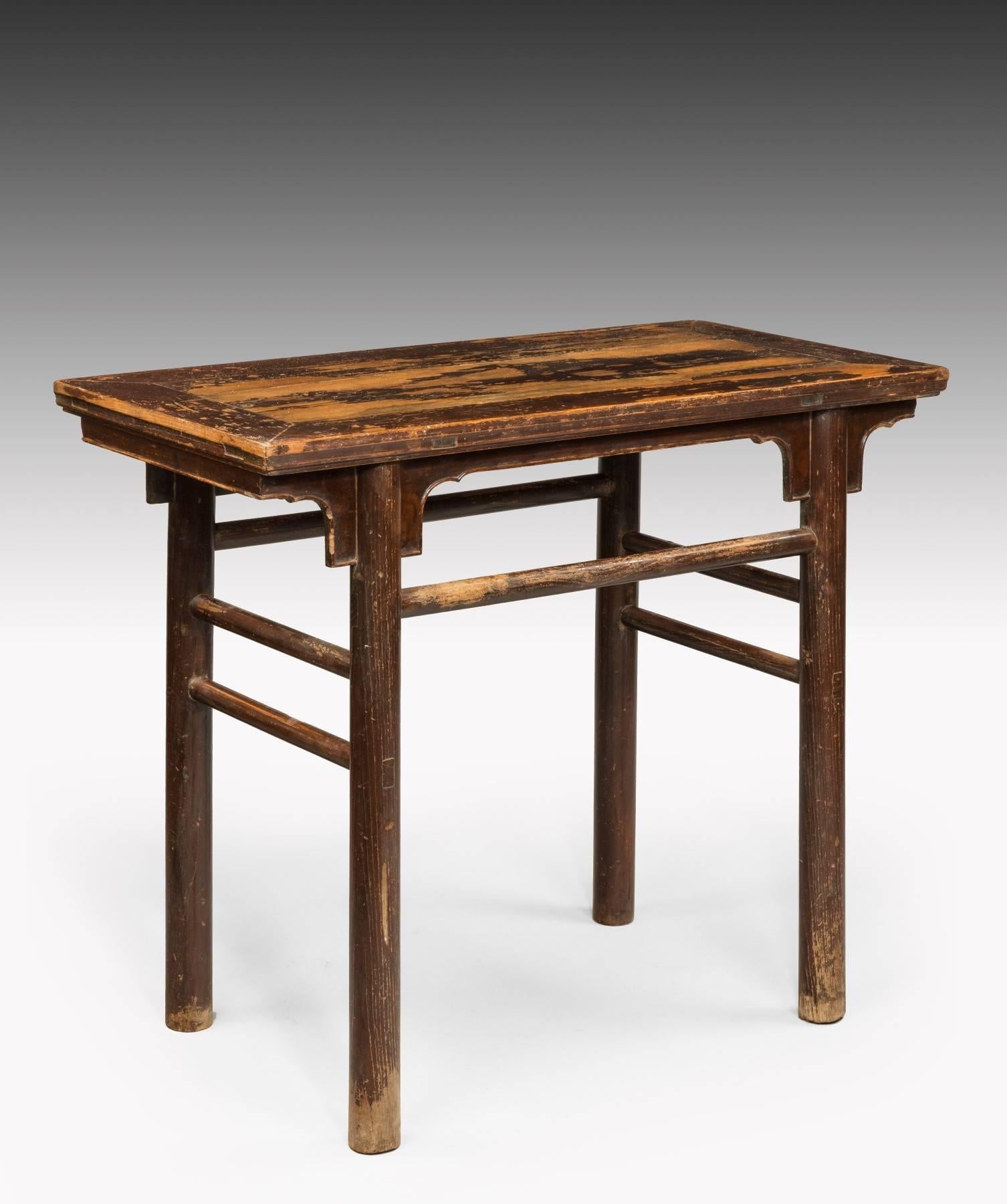 This pair of Chinese Alter tables retain traces of their original red decoration. They have a good patinated appearance and stand very well. They are finished both sides and so can be use free standing. They are currently at our Charleston location.