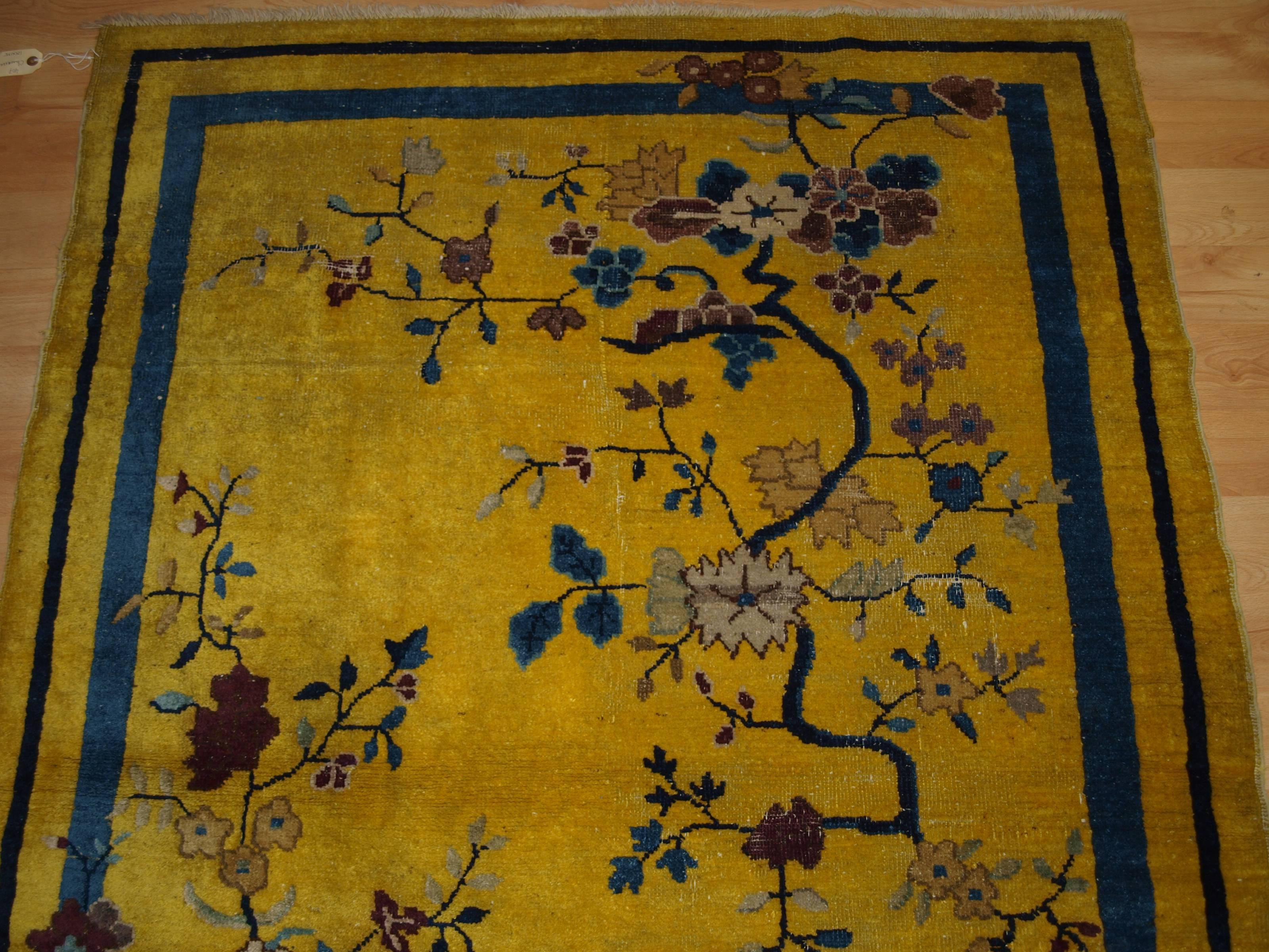 Antique Chinese Yellow Ground Peking Rug, circa 1900 1