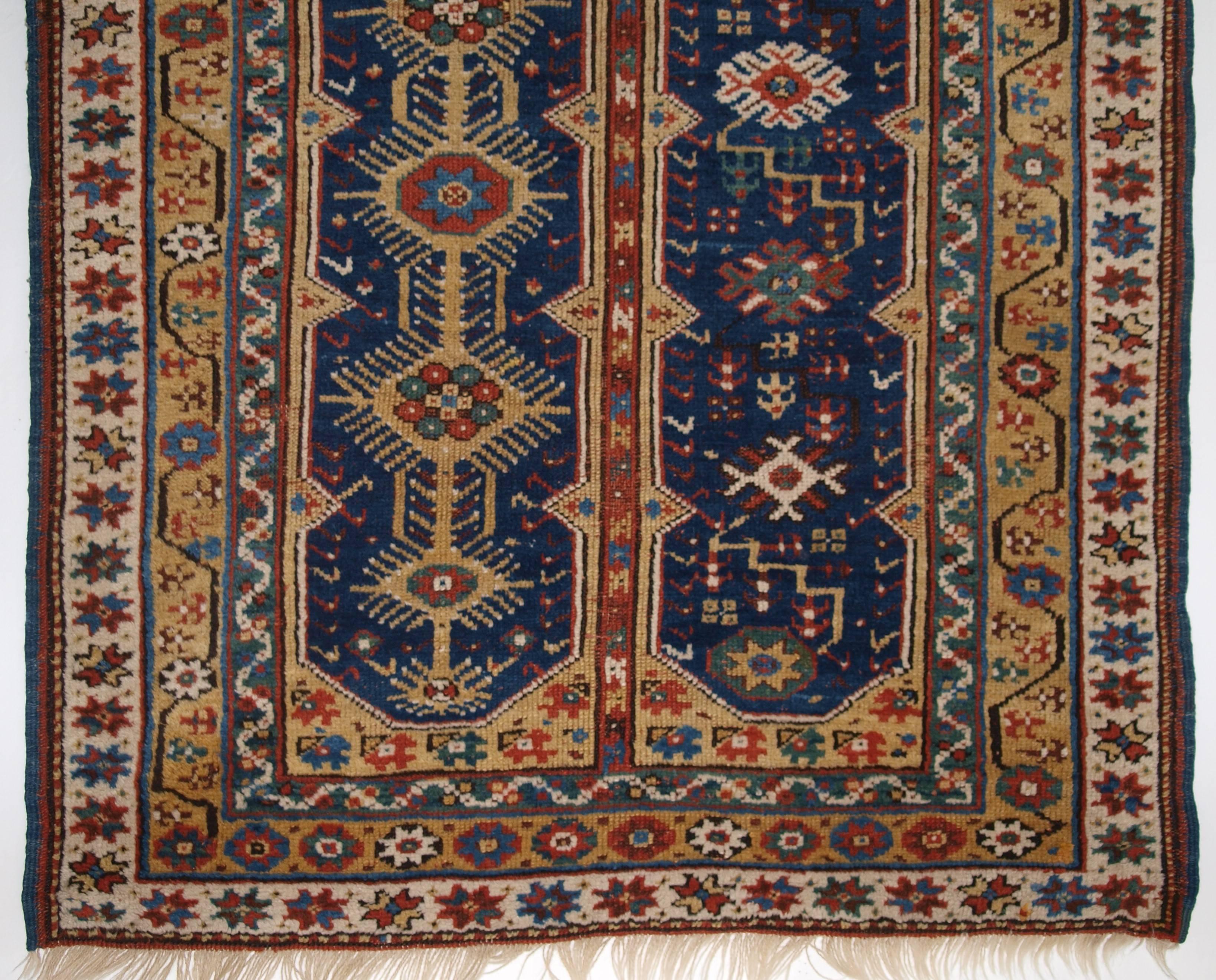 Size: 5ft 11in x 3ft 10in (180 x 117cm).

Antique Turkish Megri prayer rug of classic design with superb yellow field. 

Mid-19th century.

The rug has very soft wool and a very floppy handle. The rug is beautifully drawn with superb colours