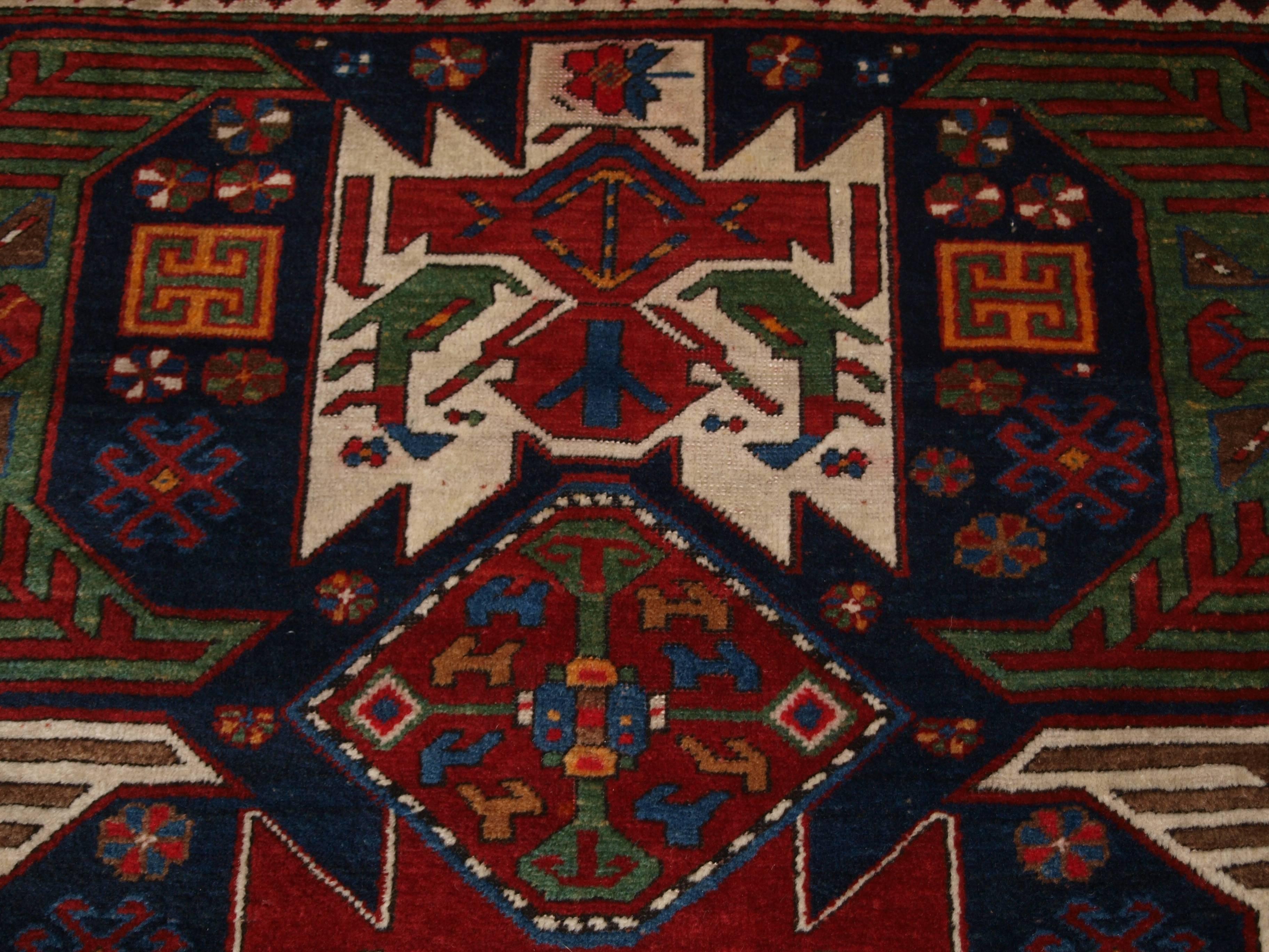 19th Century Antique Caucasian Kasim Ushak or Lenkoran Region Rug, Superb Colour, circa 1900 For Sale