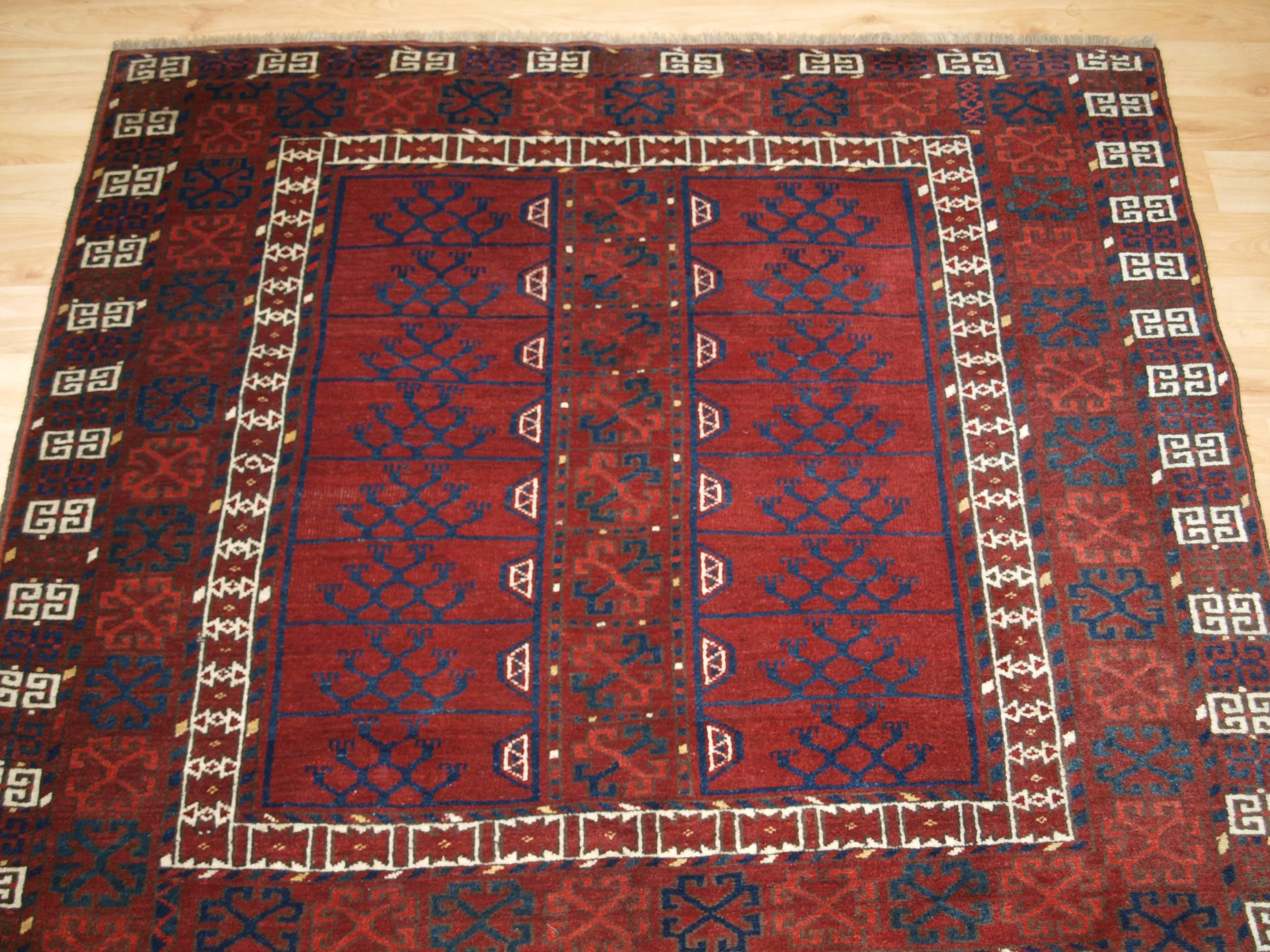 20th Century Old Afghan Village Rug of Ersari Turkmen Ensi Design, Superb Color