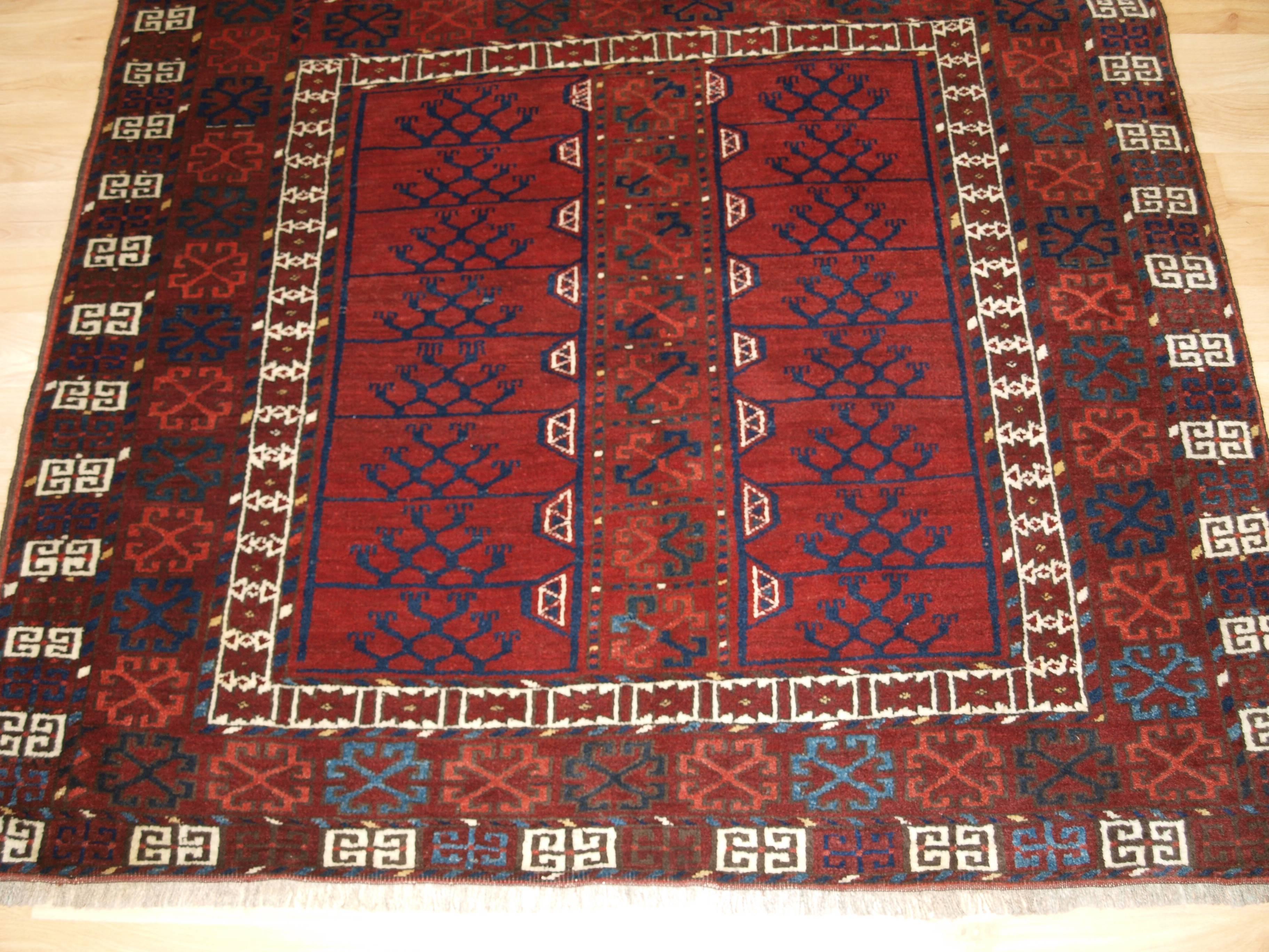 Wool Old Afghan Village Rug of Ersari Turkmen Ensi Design, Superb Color
