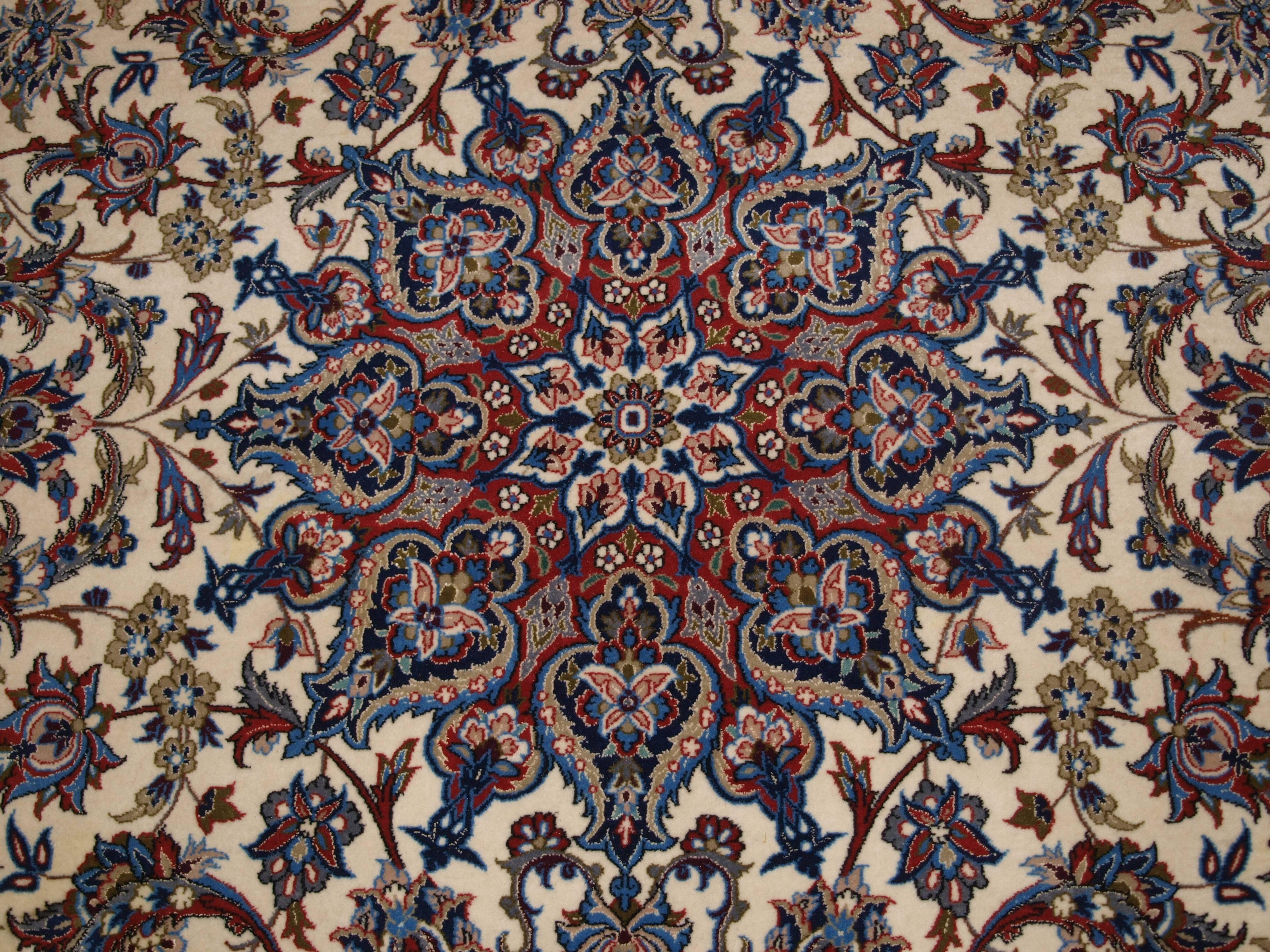 Hand-Knotted Old Persian Isfahan Carpet, Wool and Silk on a Very Fine Silk Foundation For Sale