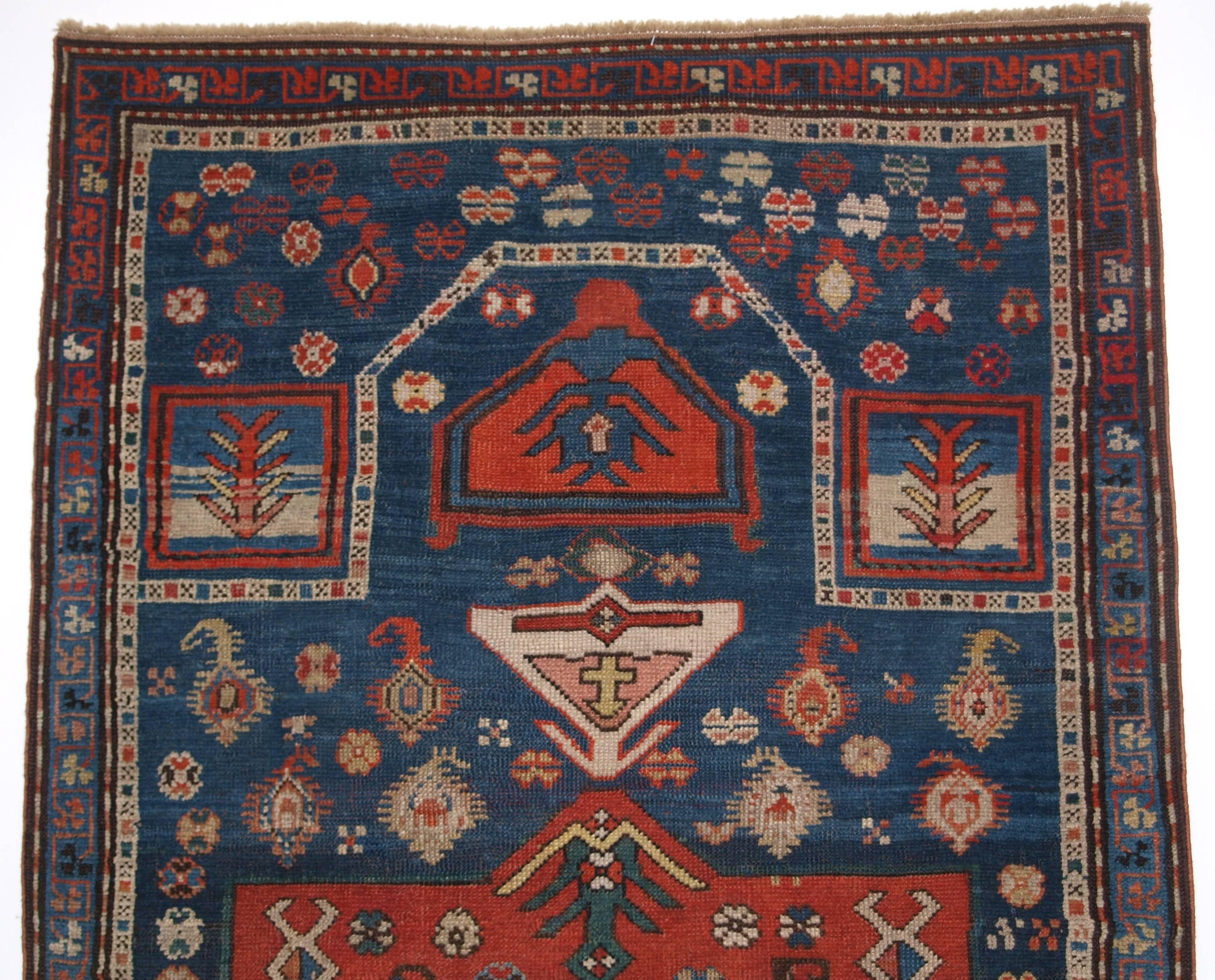 Wool Antique Caucasian Prayer Rug, Karabagh Region of Scarce Design For Sale