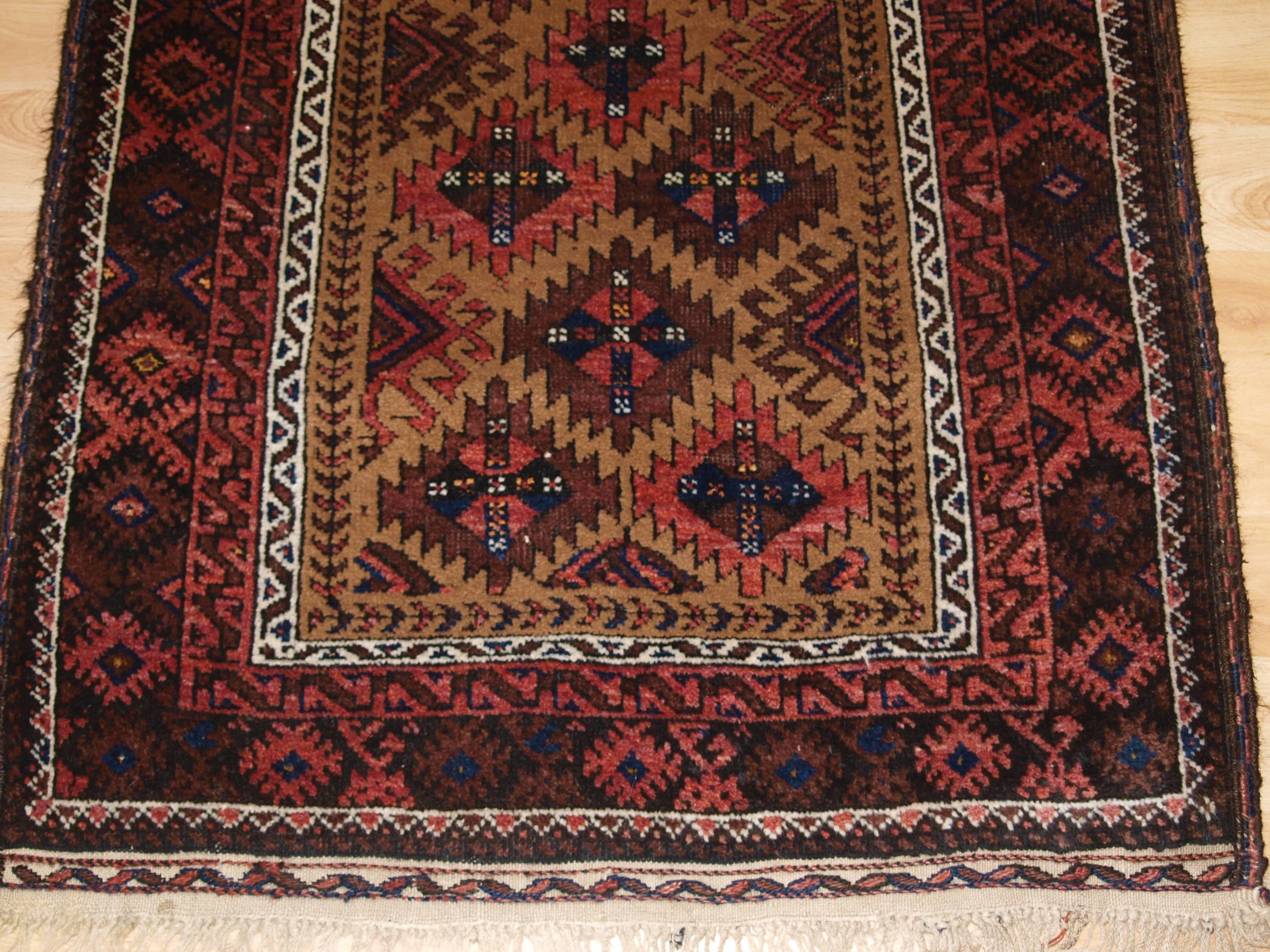Early 20th Century Antique Baluch Camel Ground Prayer Rug, circa 1900 For Sale