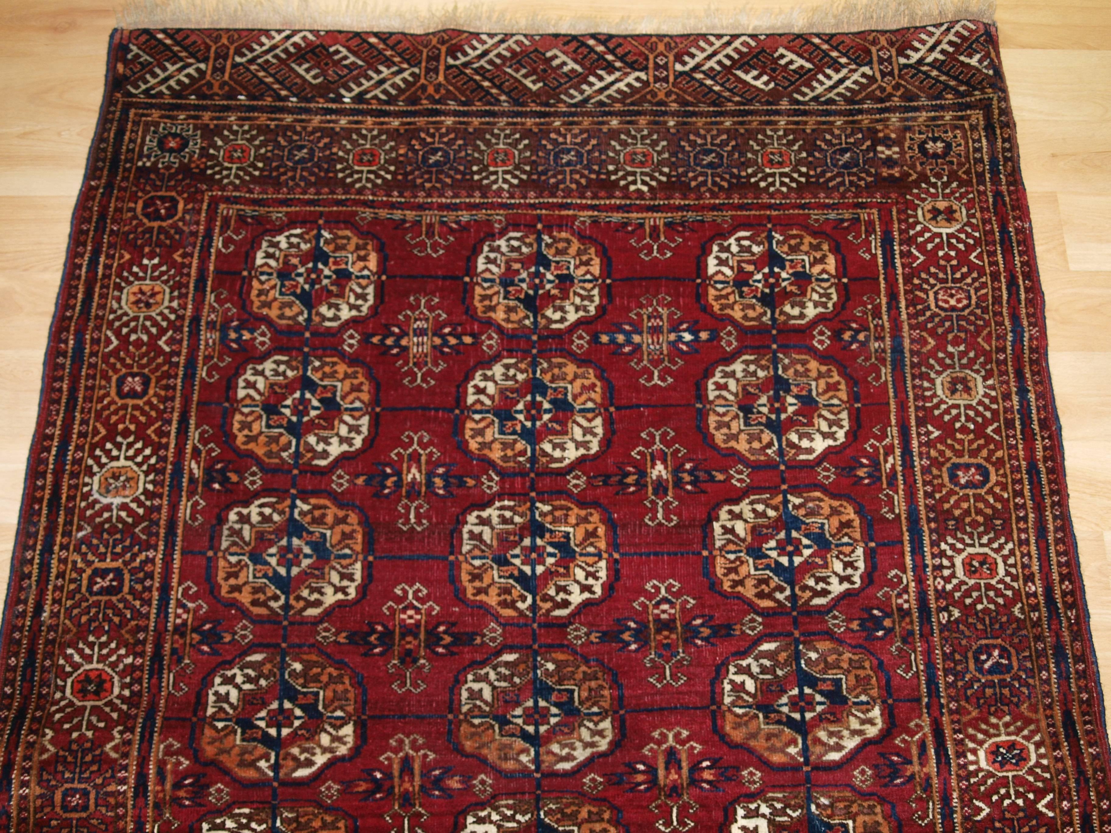 Wool Antique Tekke Turkmen ‘Dip Khali’ Rug of Small Size For Sale