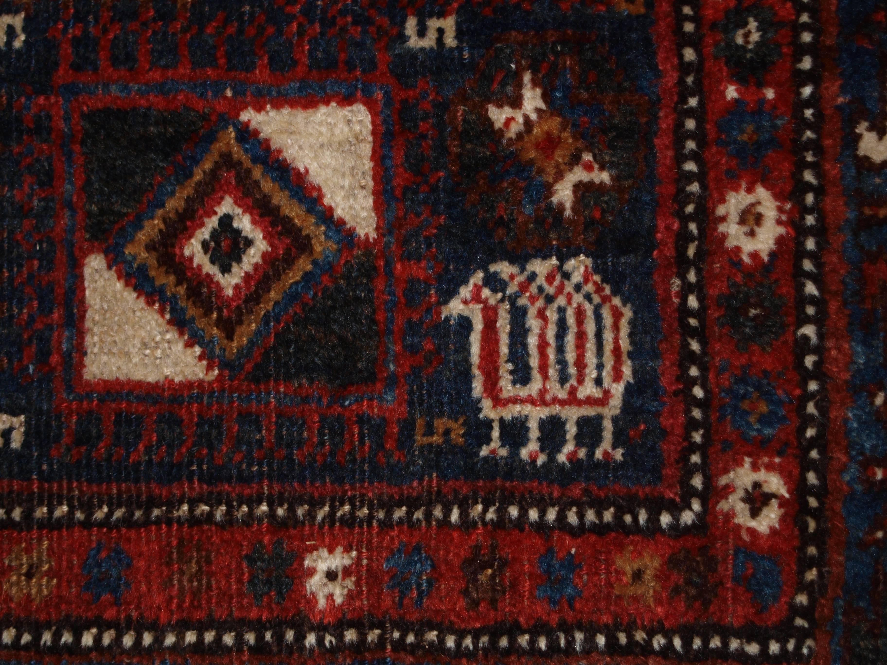 Antique Persian Qashqai Long Rug with Very Unusual Box Design For Sale 1