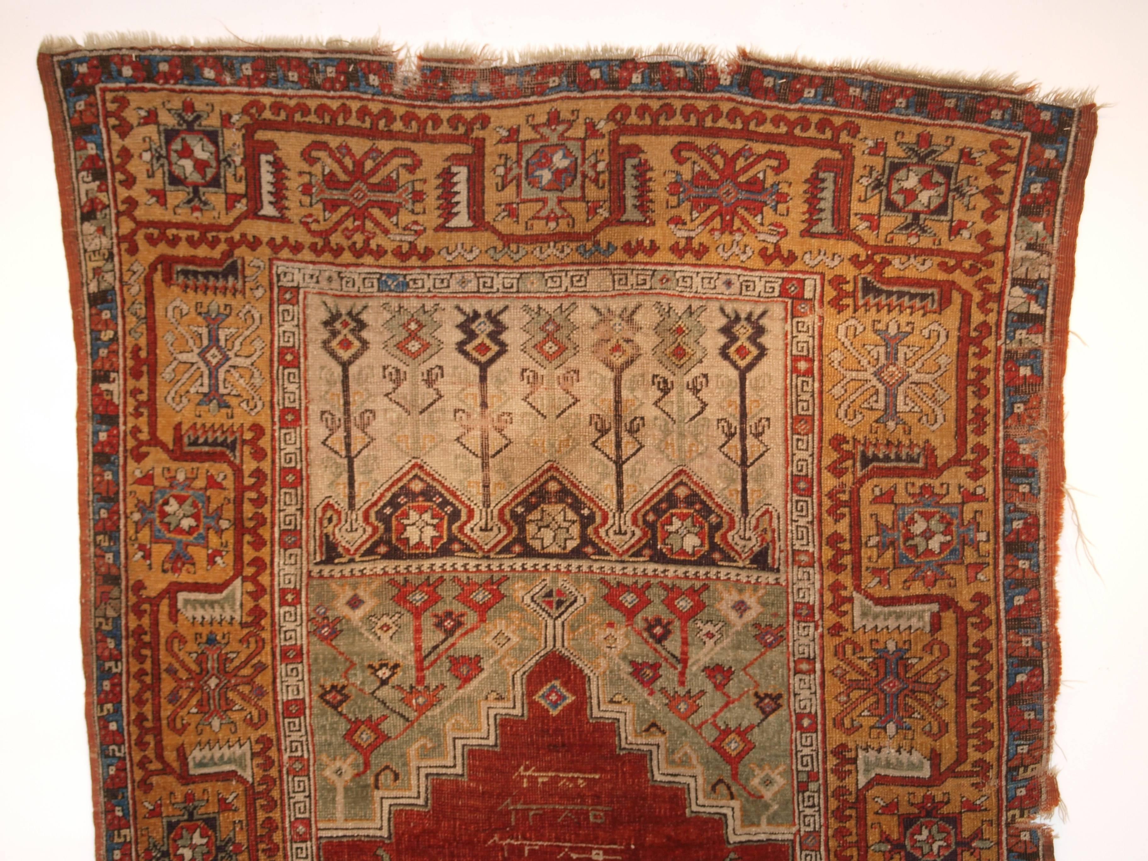 Antique Turkish Ladik Prayer Rug, a Superb Early Dated Example In Excellent Condition In Moreton-in-Marsh, GB