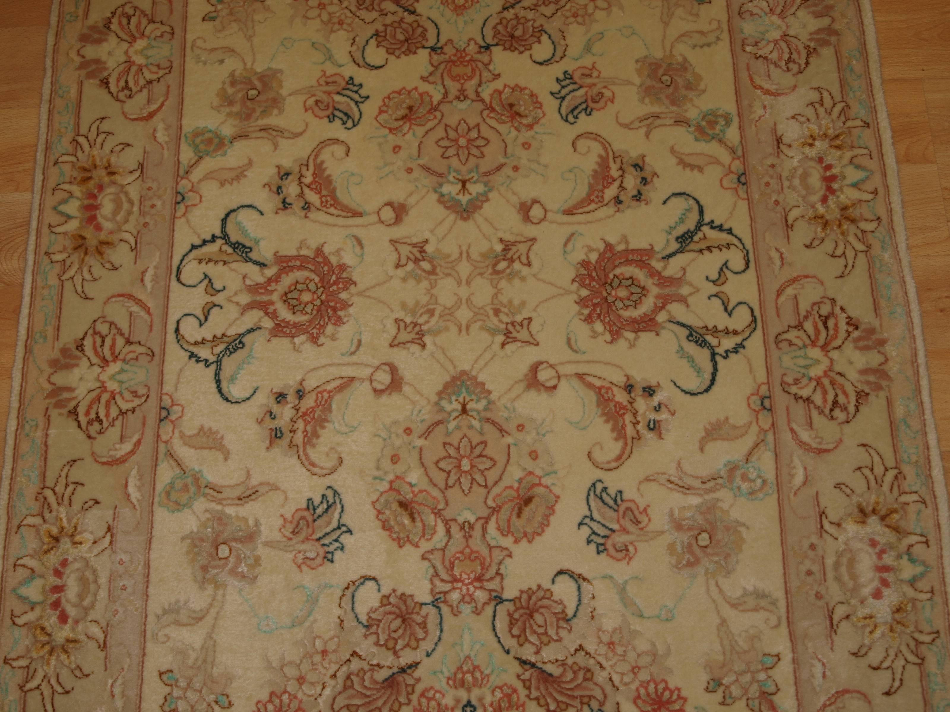 Contemporary Very Fine Hand-Knotted Persian Tabriz Runner in Lambs Wool and Silk For Sale