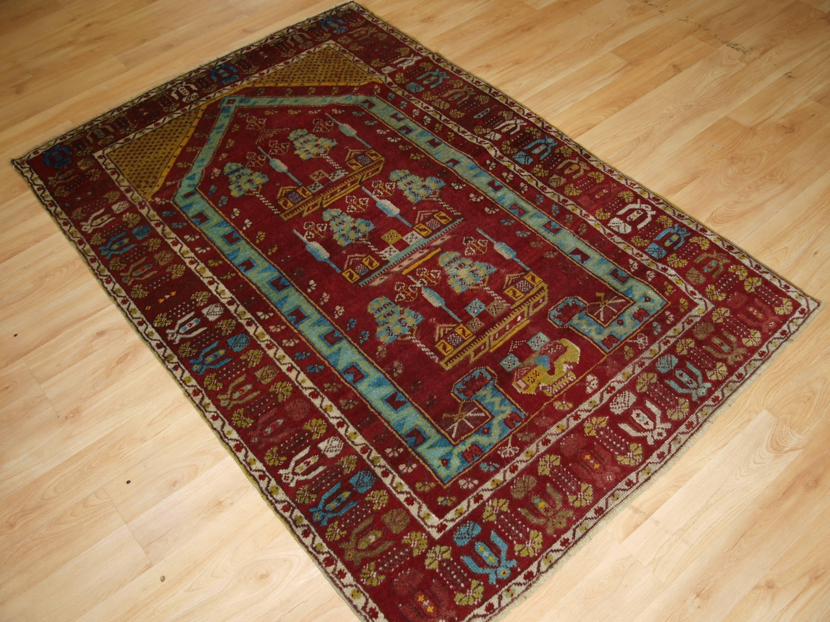 Early 20th Century Antique Anatolian Kirsehir Village Prayer Rug, Traditional Design, One of Pair For Sale
