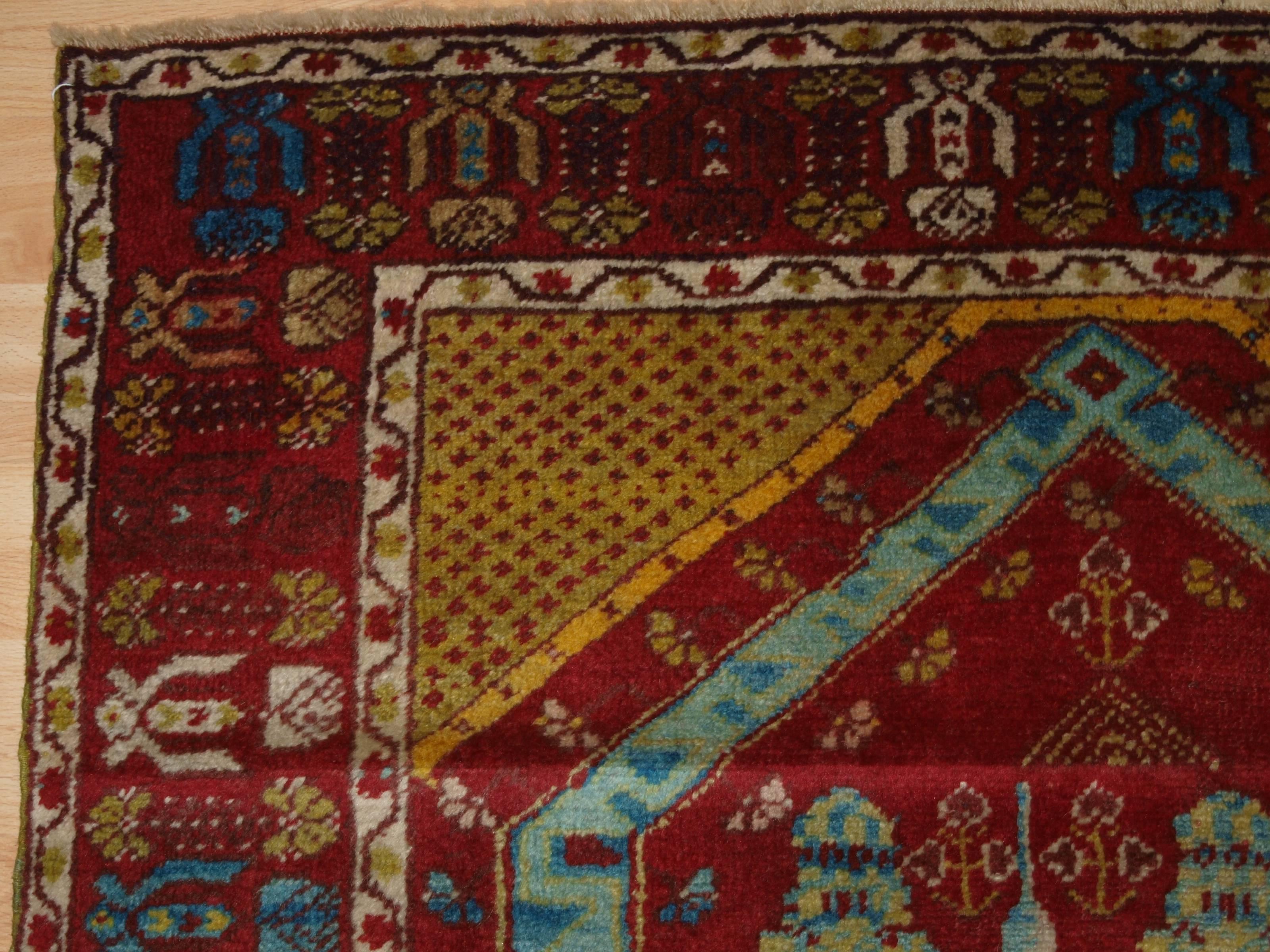 Wool Antique Anatolian Kirsehir Village Prayer Rug, Traditional Design, One of Pair For Sale