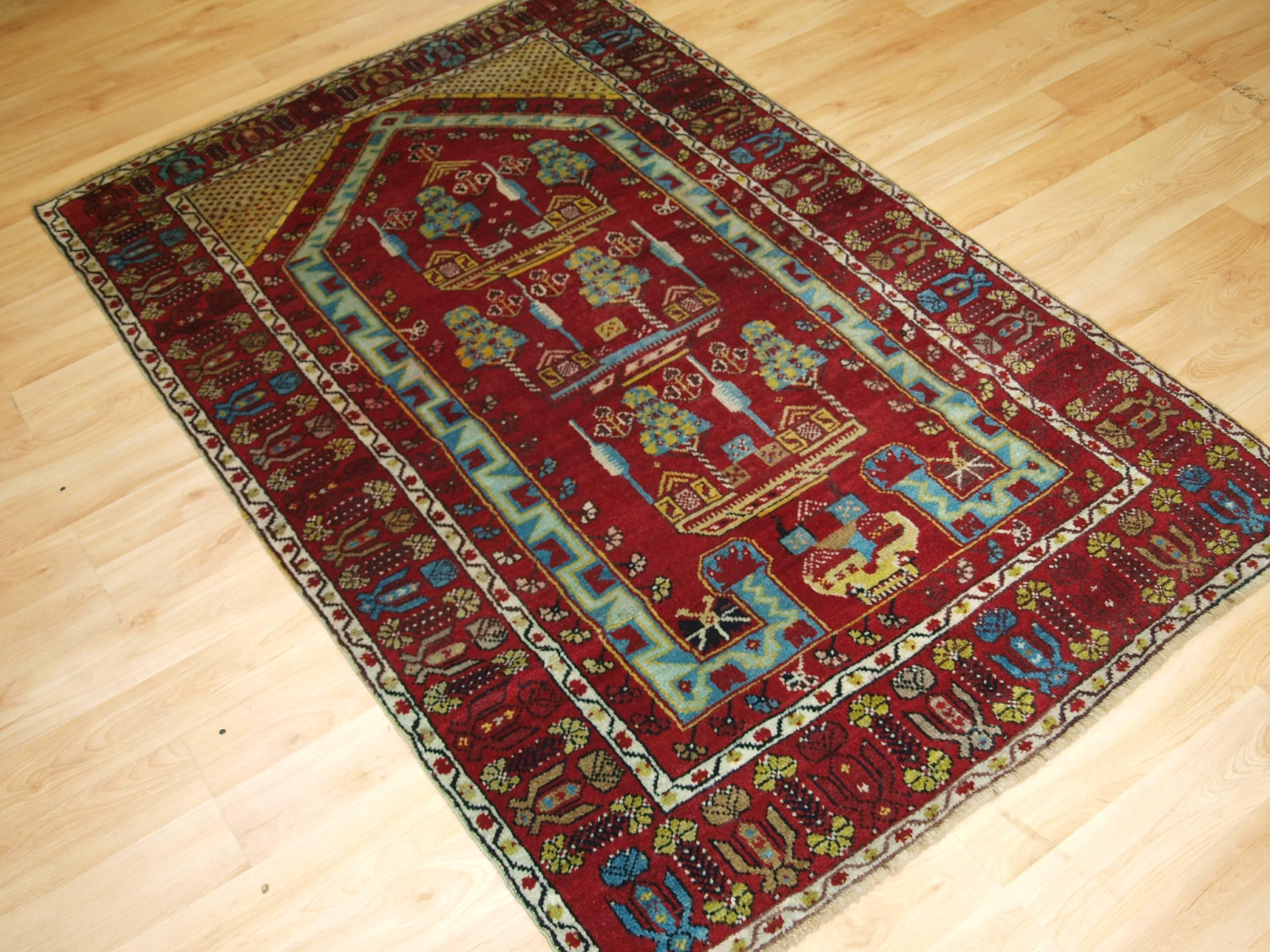 Wool Antique Anatolian Kirsehir Village Prayer Rug of Traditional Design, circa 1900 For Sale