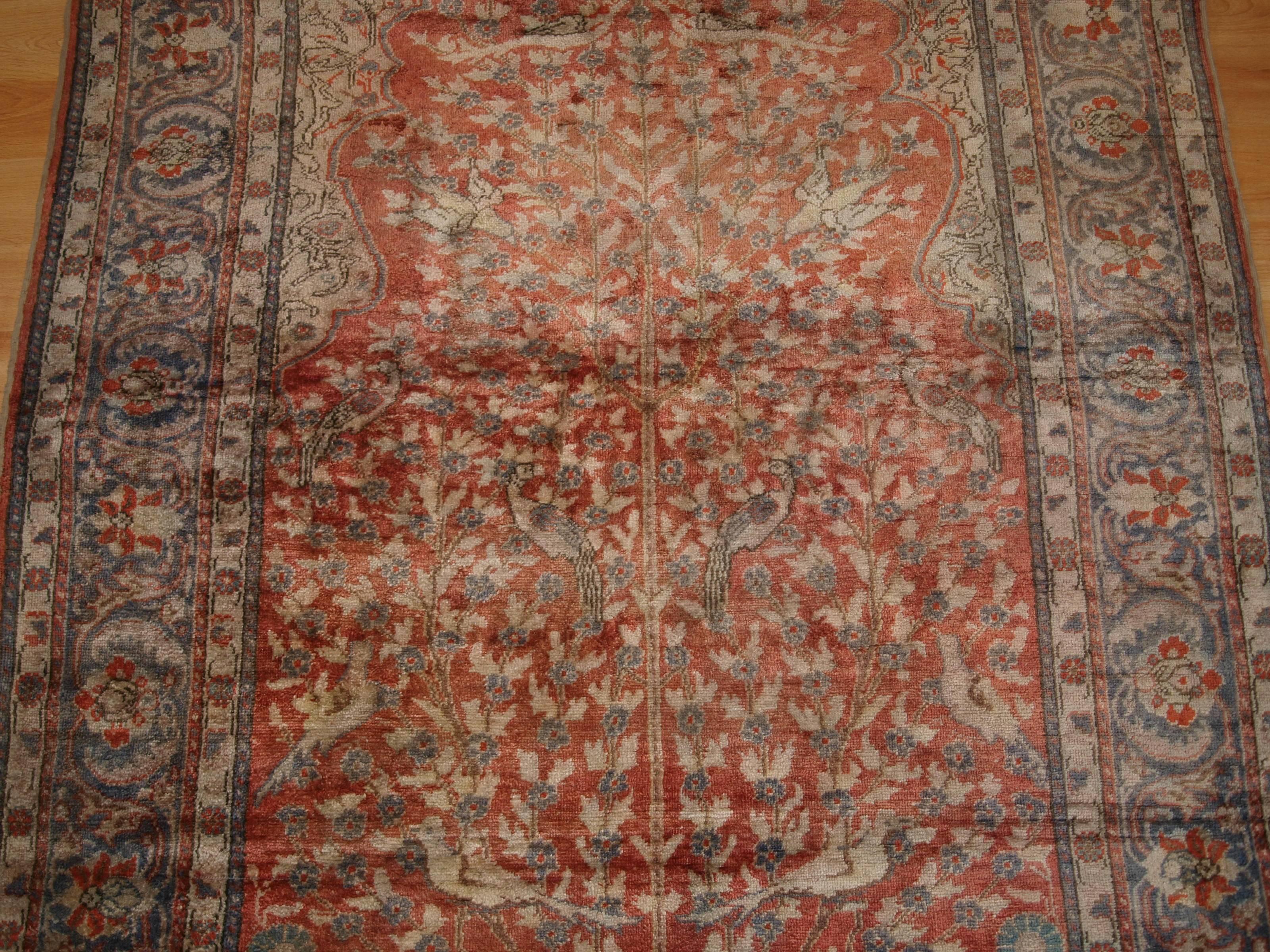Turkish Antique Anatolian Kayseri 'Art Silk' Prayer Rug, with Tree of Life Prayer Design For Sale