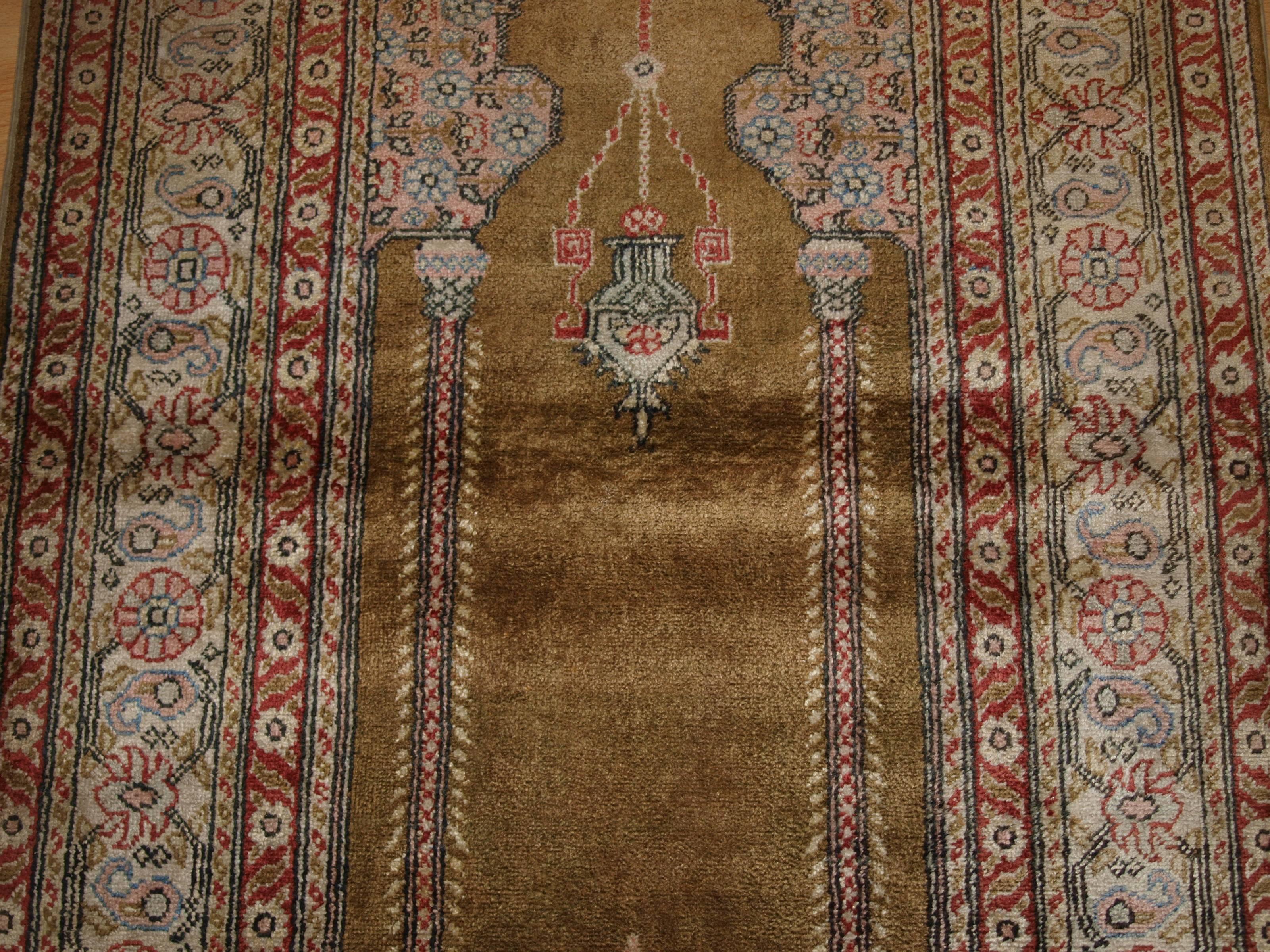 Early 20th Century Antique Anatolian Kayseri 'Art Silk' Prayer Rug For Sale