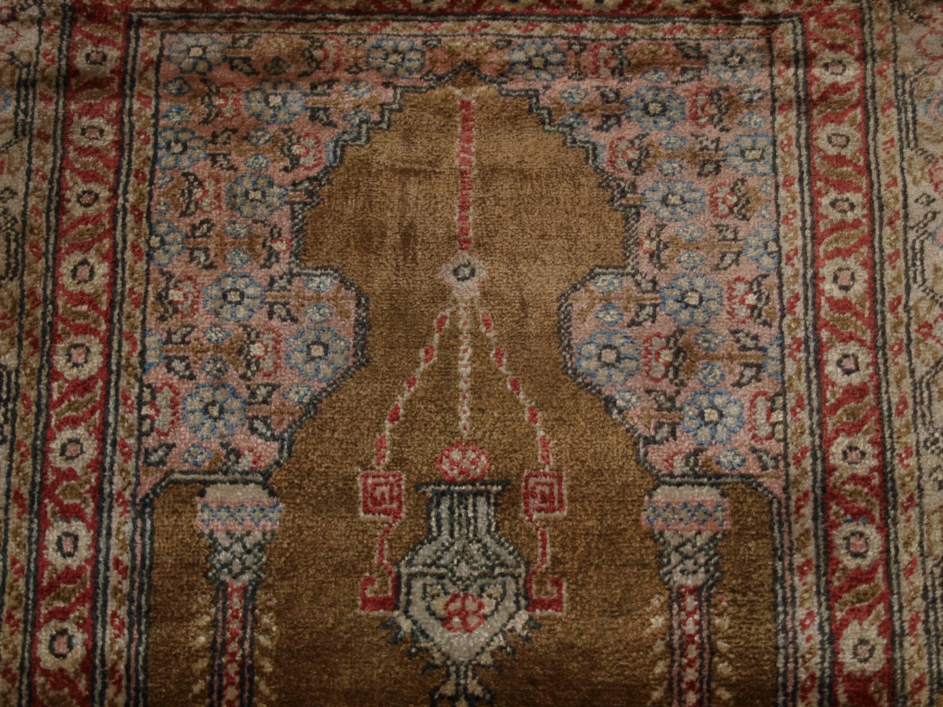 Antique Anatolian Kayseri 'Art Silk' Prayer Rug For Sale 1