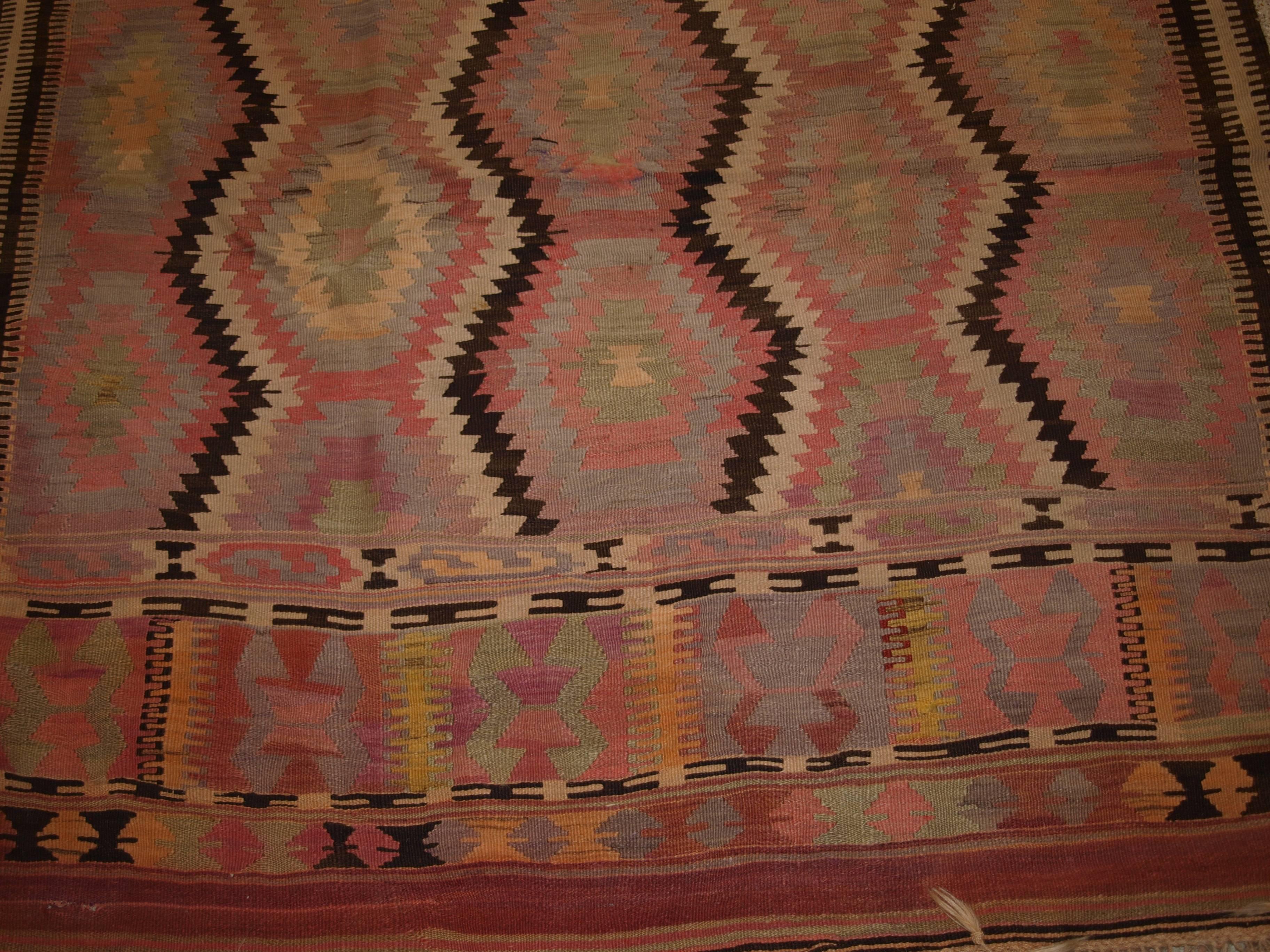 Early 20th Century Old Turkish Fethiye Region Kilim from South West Anatolia, Soft Pastel Colors For Sale