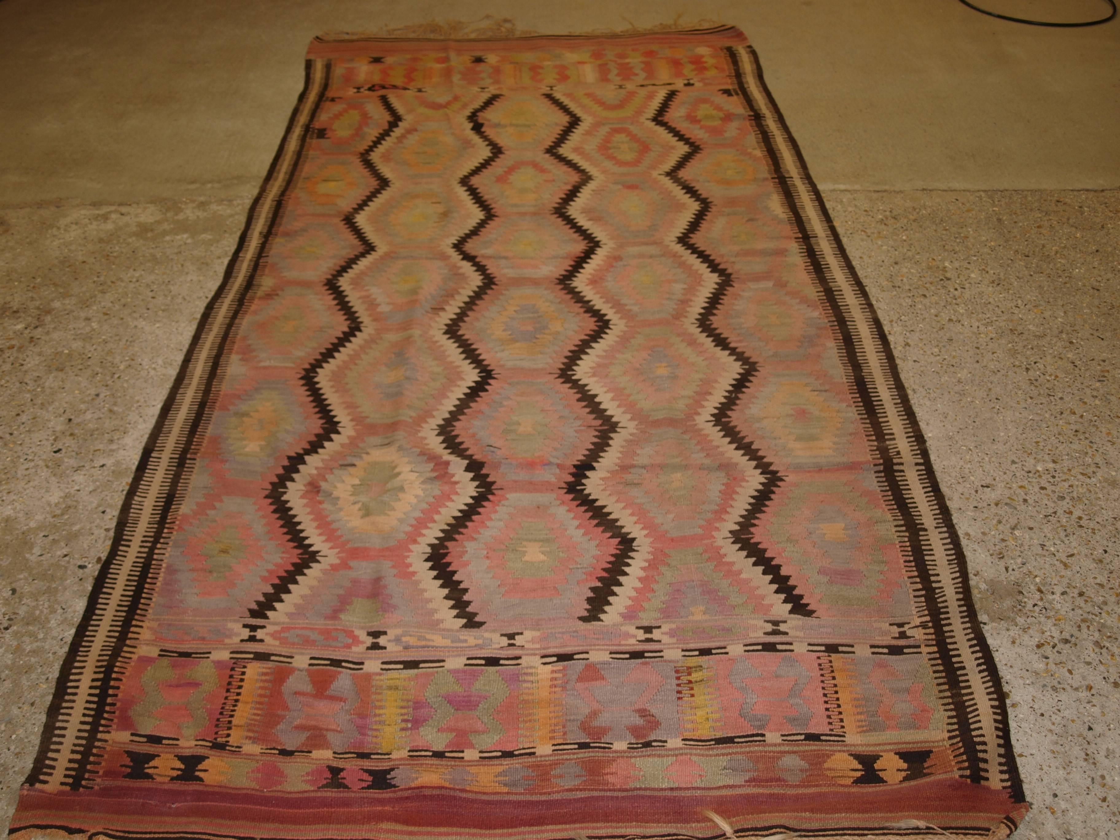 Old Turkish Fethiye Region Kilim from South West Anatolia, Soft Pastel Colors For Sale 1