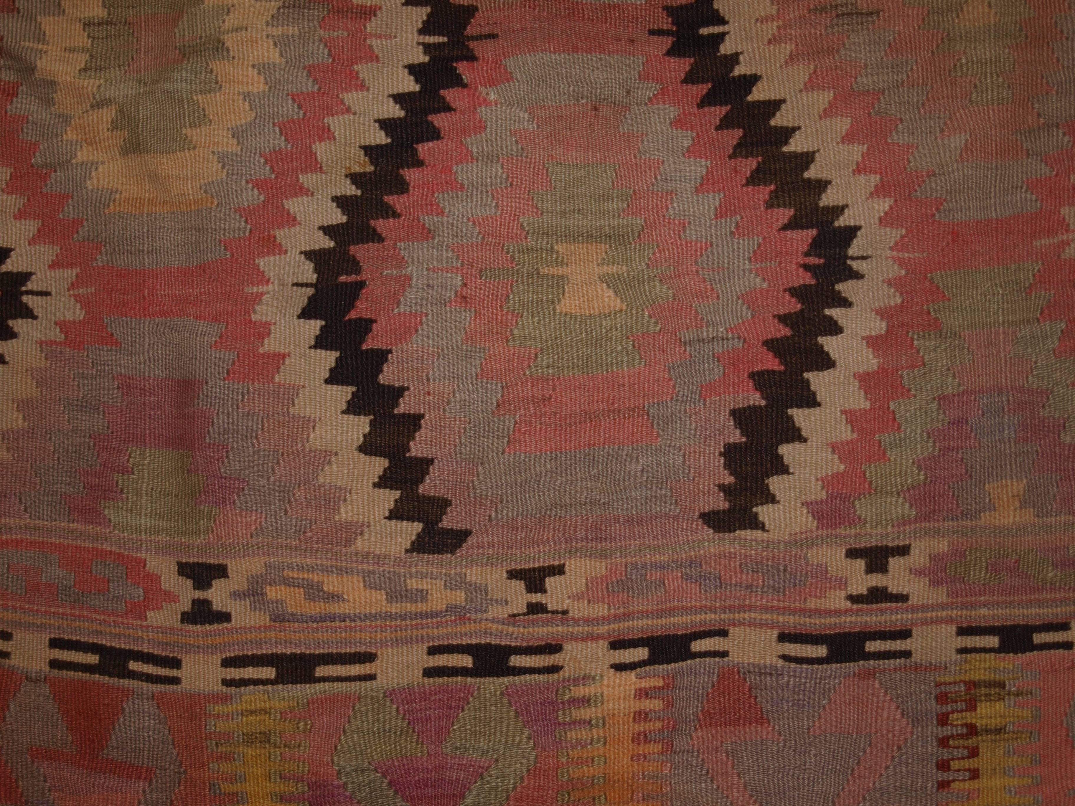 Old Turkish Fethiye Region Kilim from South West Anatolia, Soft Pastel Colors For Sale 5