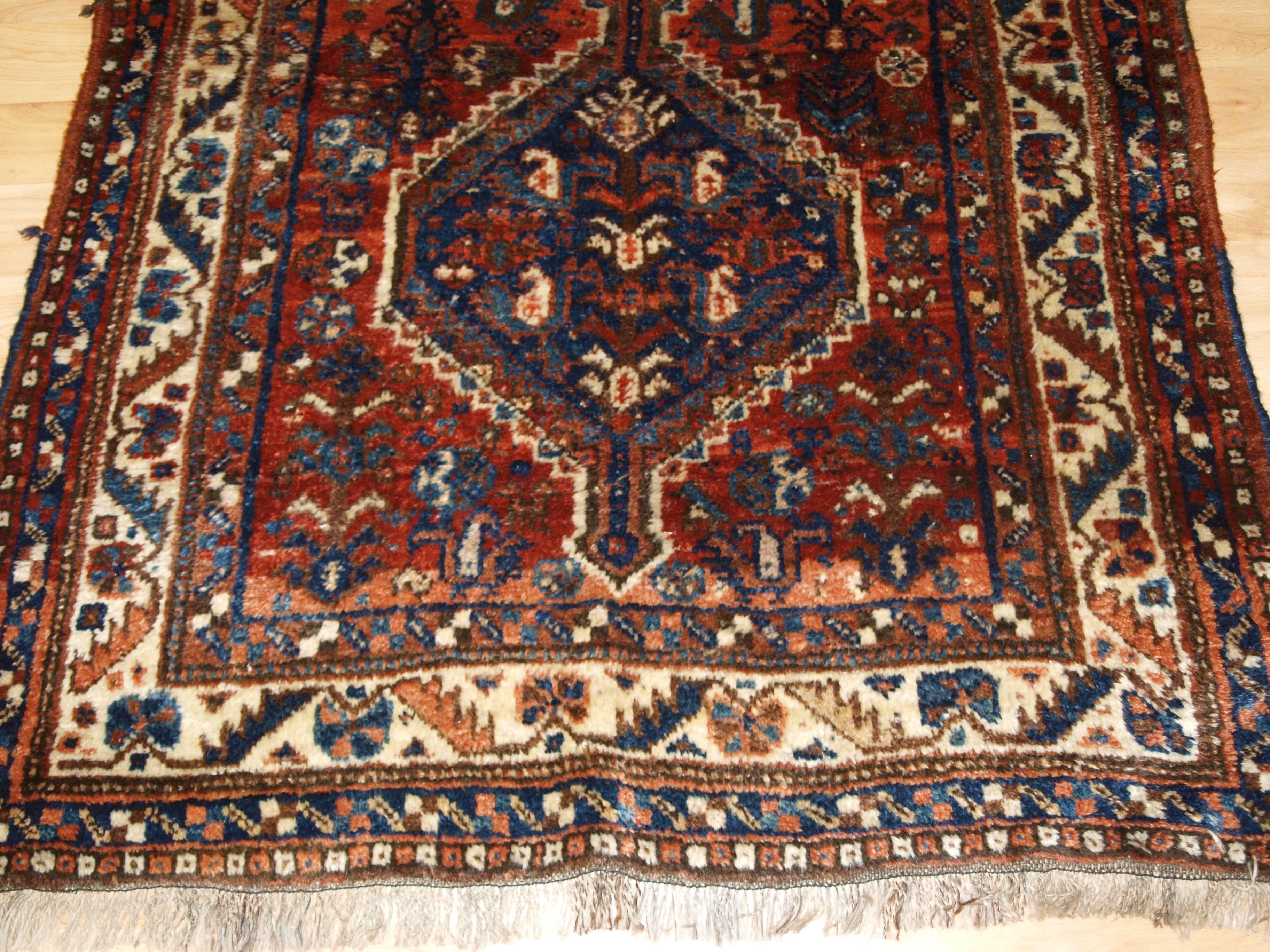 Wool Old South West Persian Tribal Rug, Shiraz Region For Sale