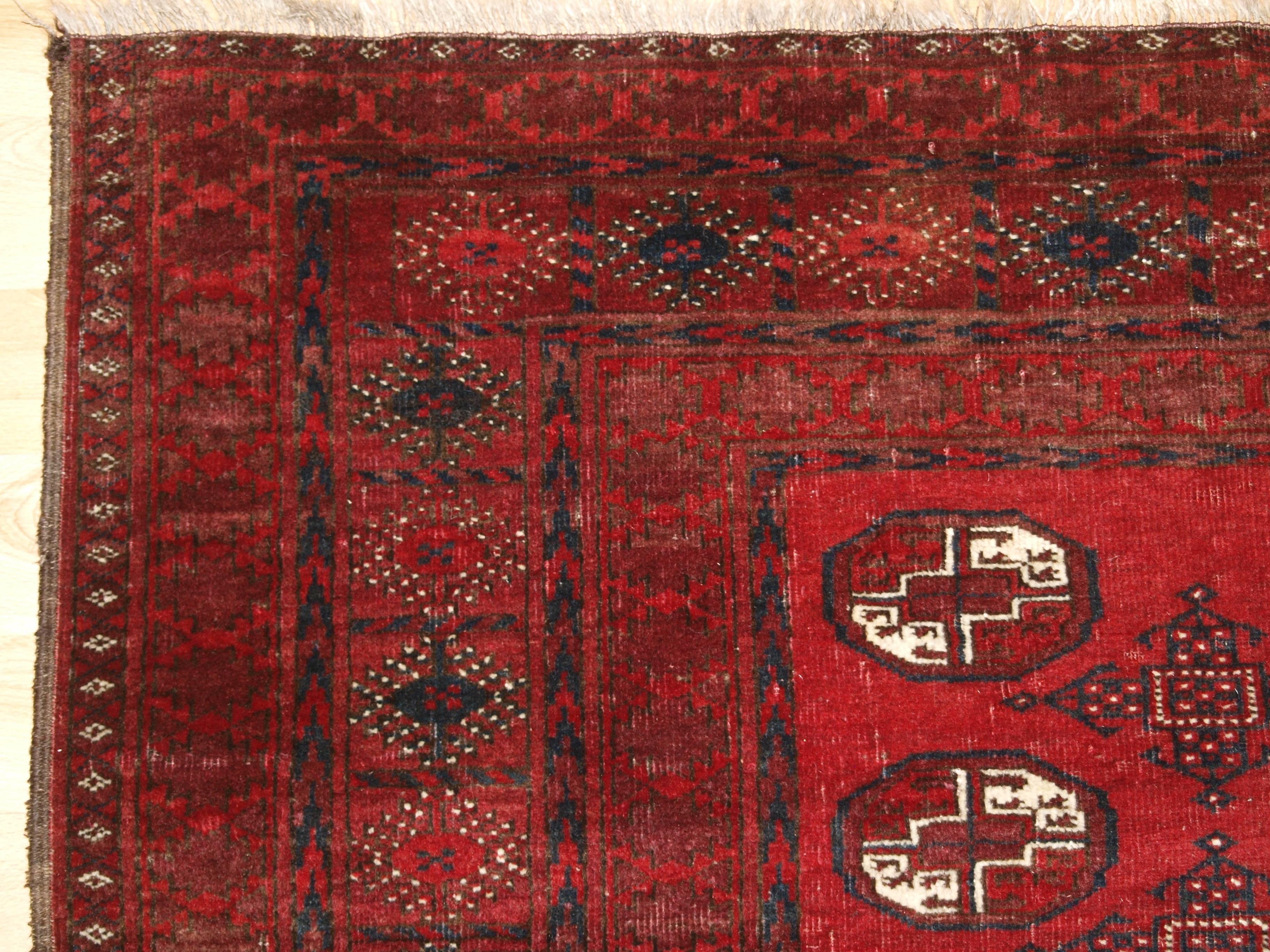 Wool Old Afghan Village Rug of Traditional Turkmen Design For Sale