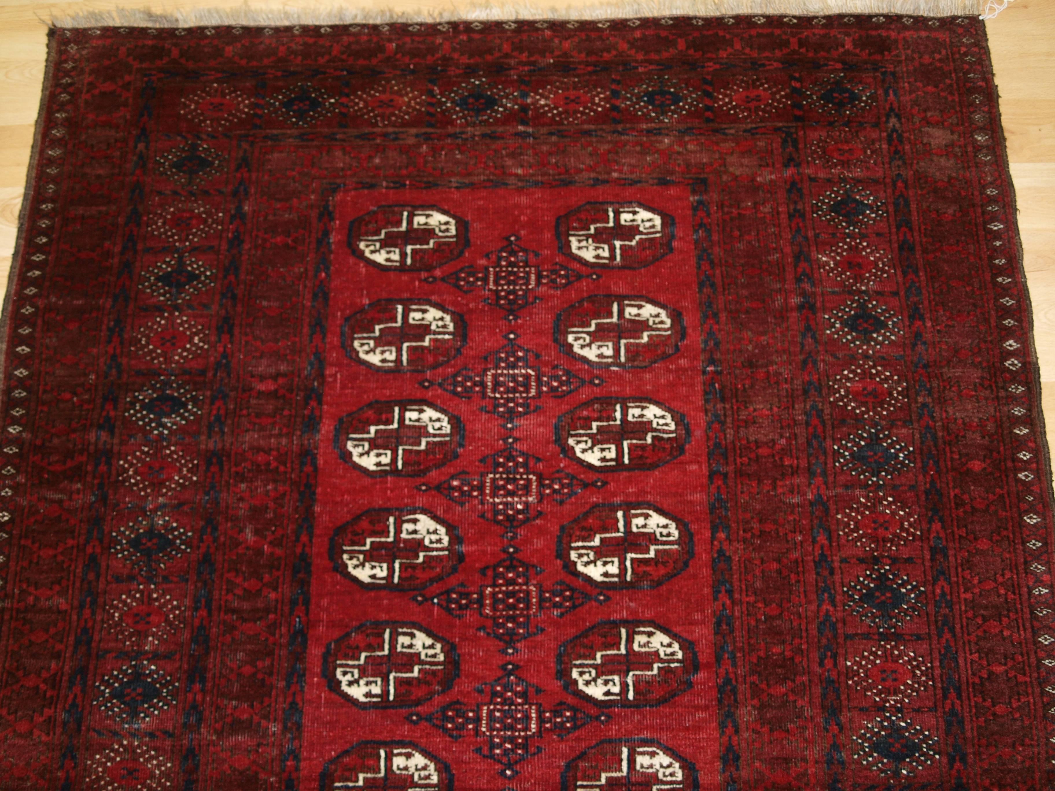 Early 20th Century Old Afghan Village Rug of Traditional Turkmen Design For Sale