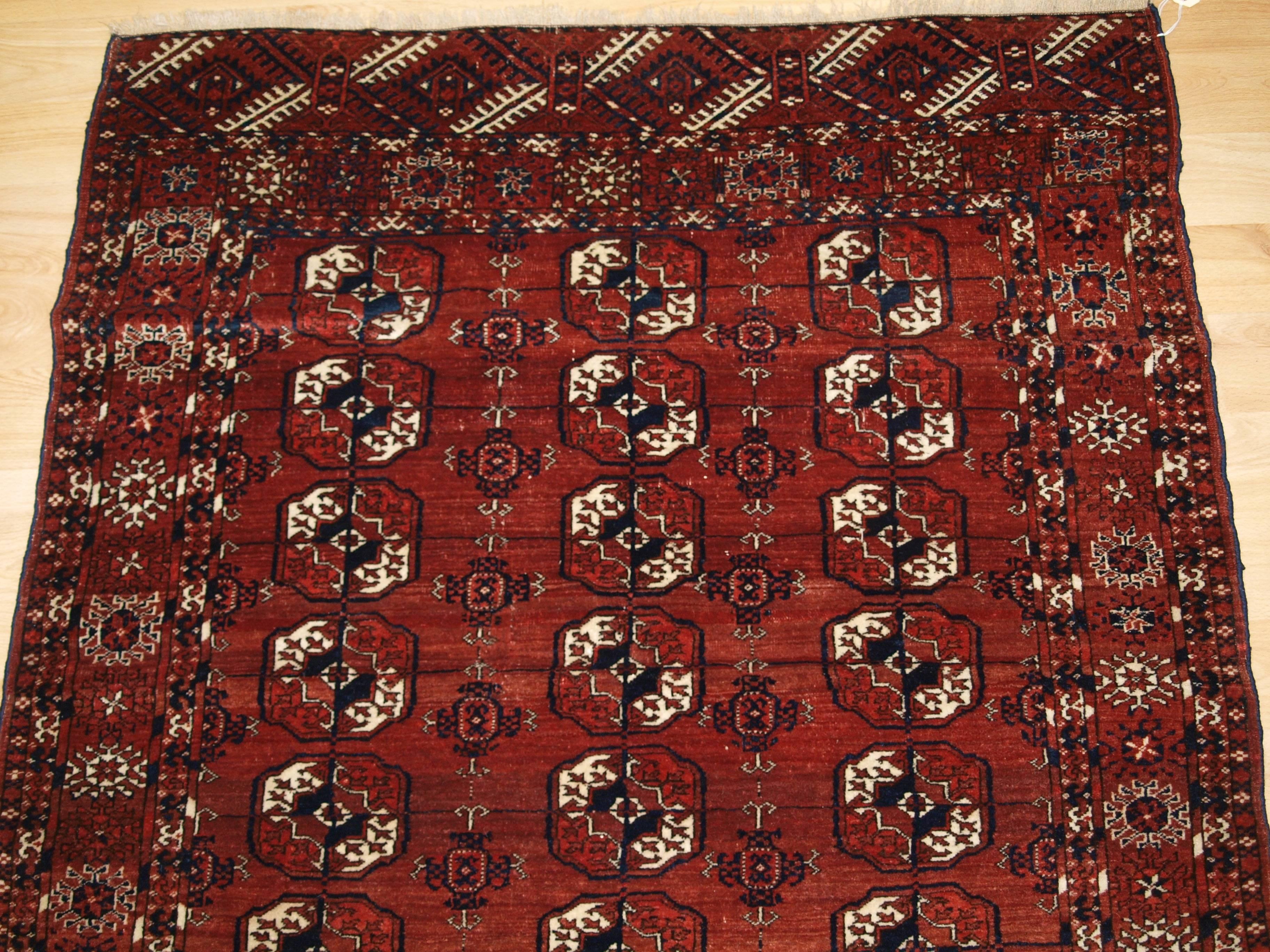 Wool Antique Tekke Turkmen Rug of Excellent Design and Color, circa 1900 For Sale