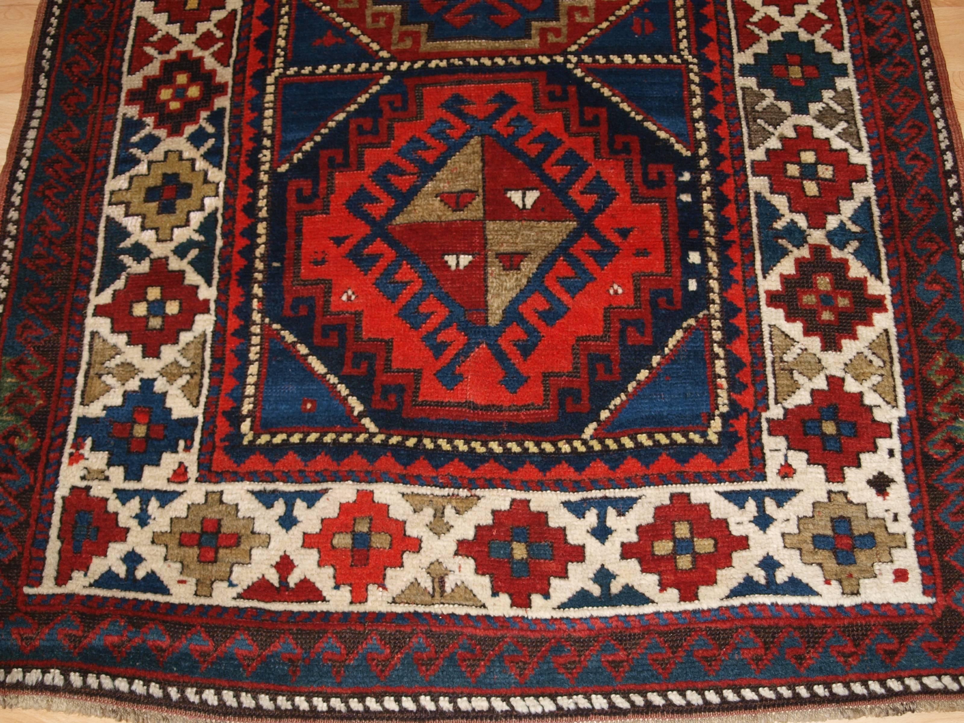 Wool Antique Caucasian Kazak Long Rug or Short Runner from the Western Caucasus For Sale