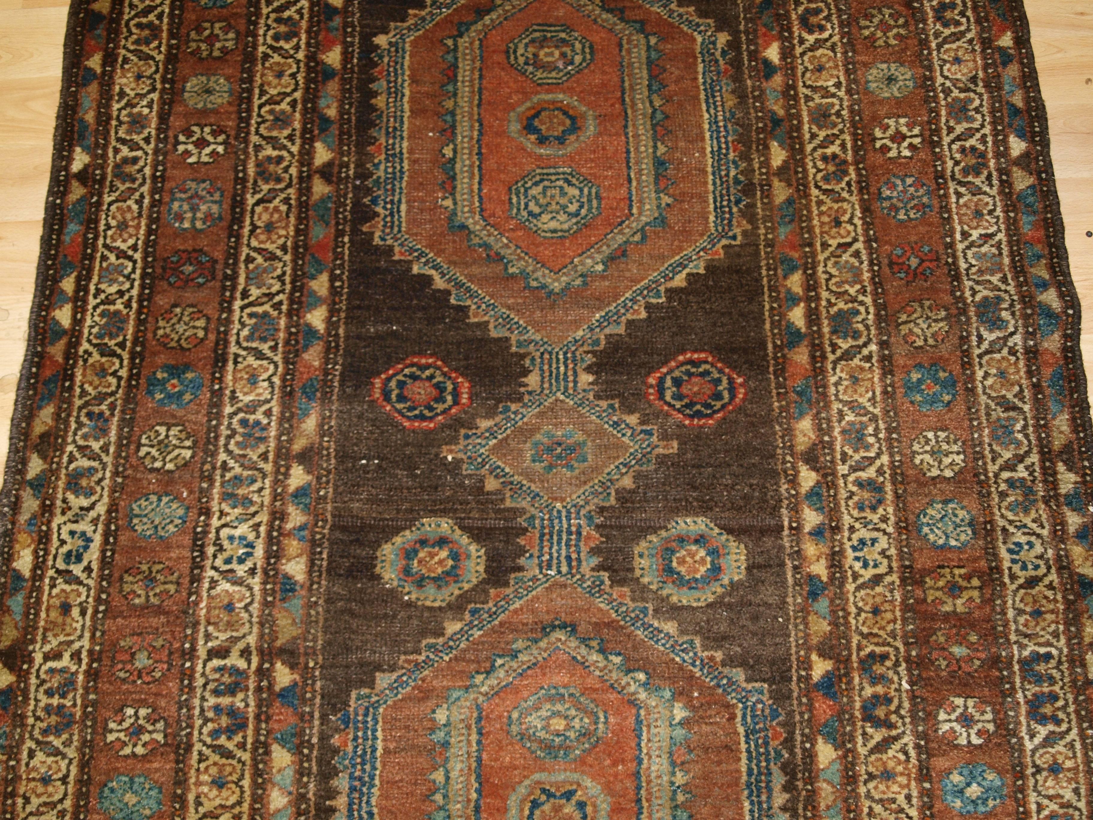 Central Asian Antique Kurdish Long Rug with Linked Medallion Design, circa 1900 For Sale