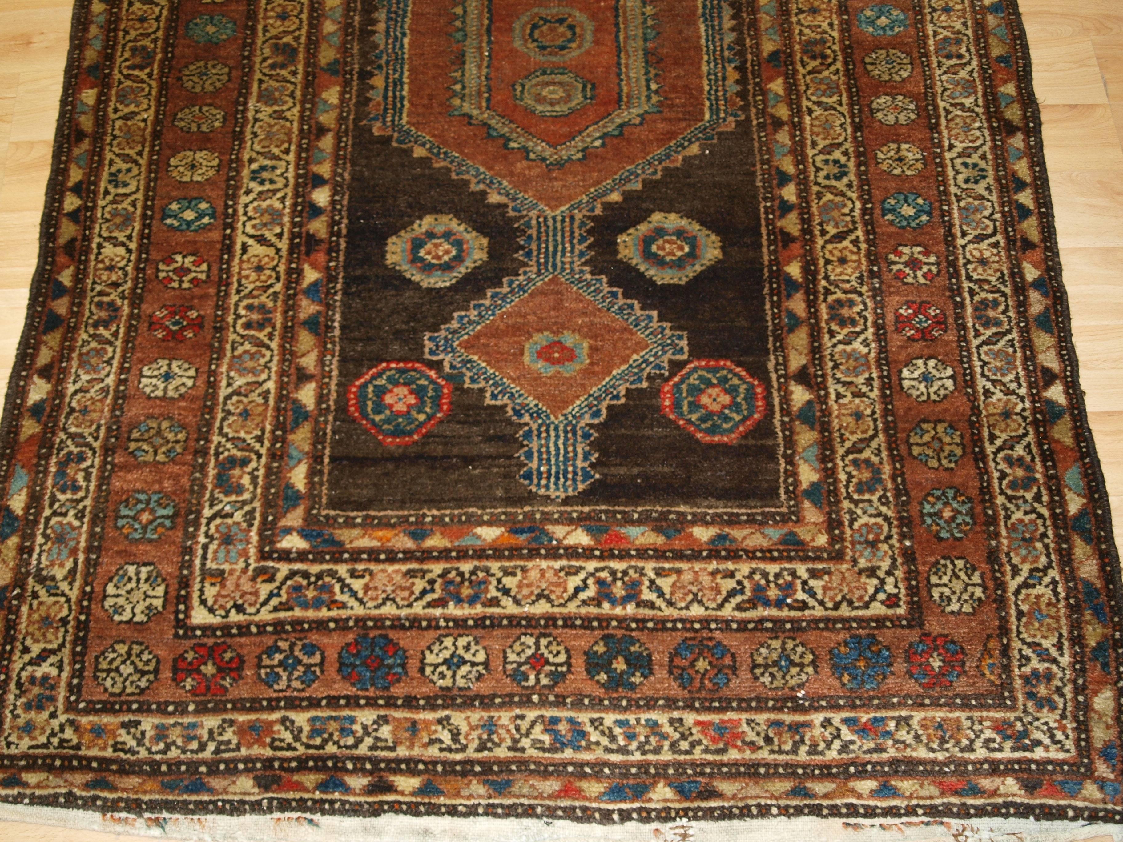 Early 20th Century Antique Kurdish Long Rug with Linked Medallion Design, circa 1900 For Sale