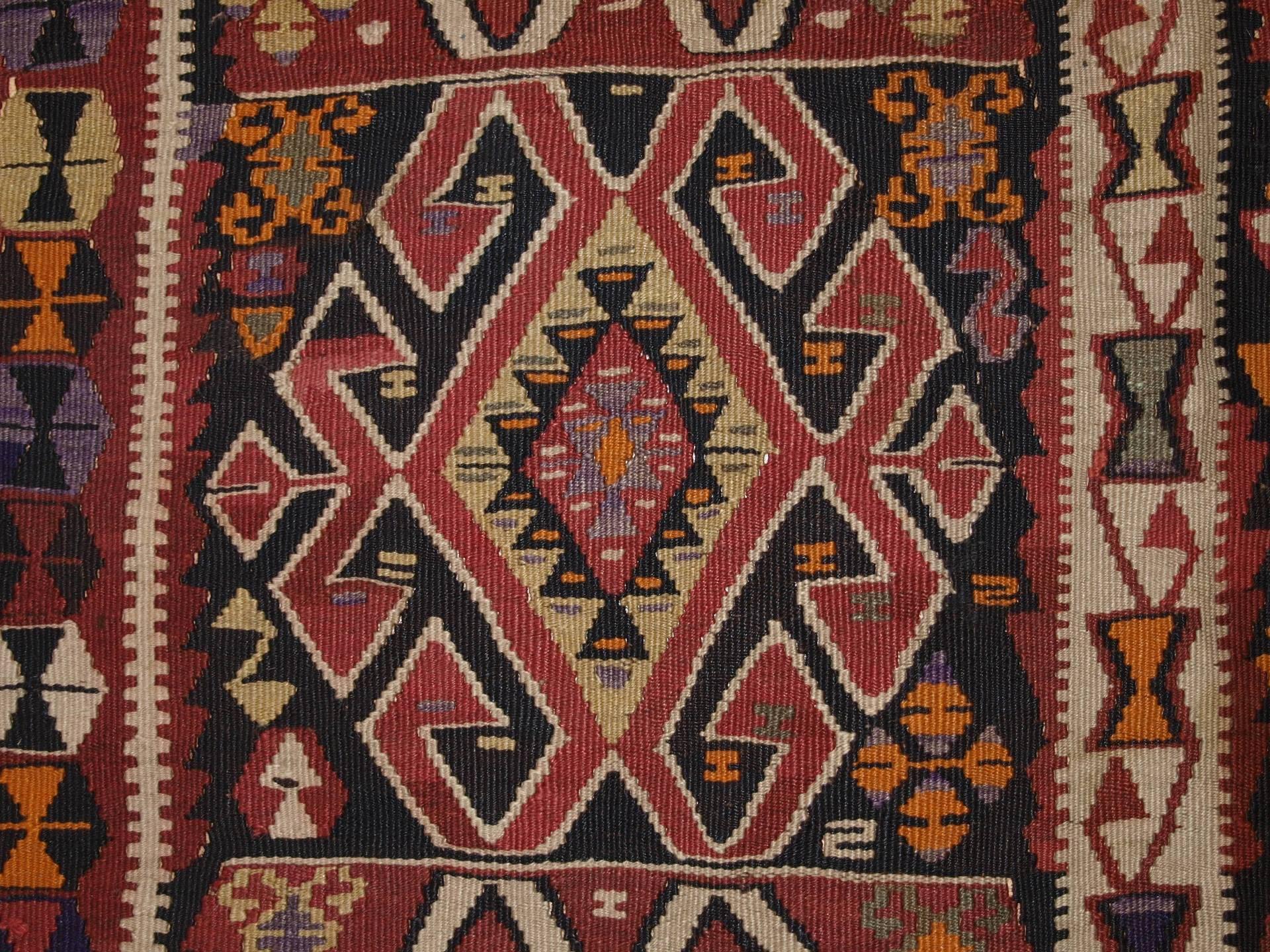 Old Turkish Kars Kilim, of Traditional Village Design For Sale 4