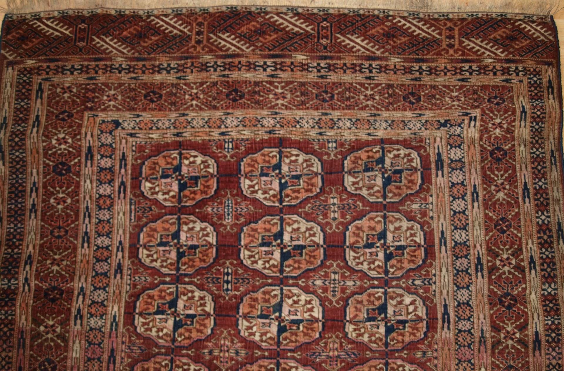 Wool Antique Tekke Turkmen Rug of Fine Weave and Small Square Size, circa 1900 For Sale