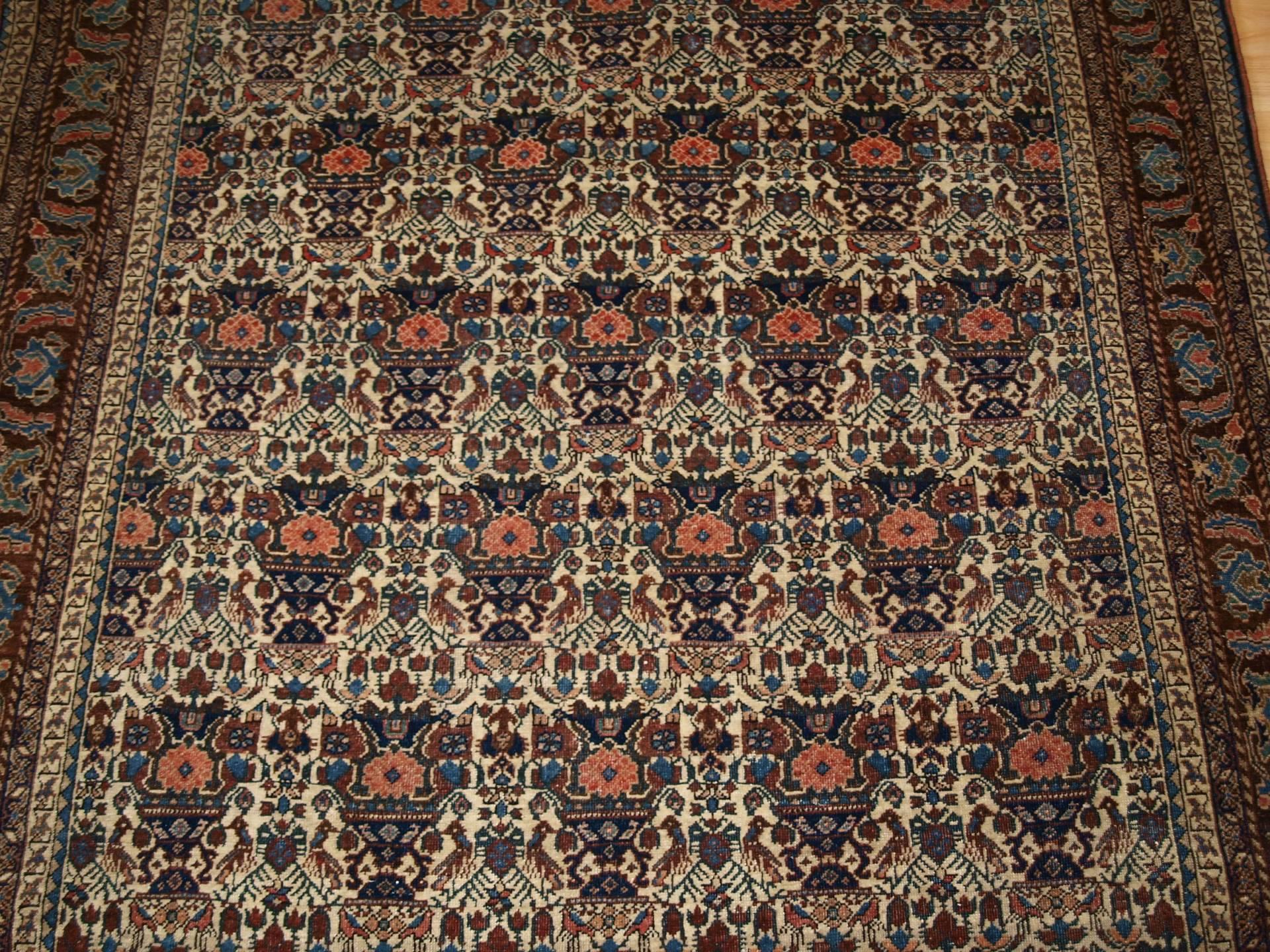 Early 20th Century Antique Abedeh Rug with the Classic ‘Vase and Peacock’ Design, circa 1900-1920