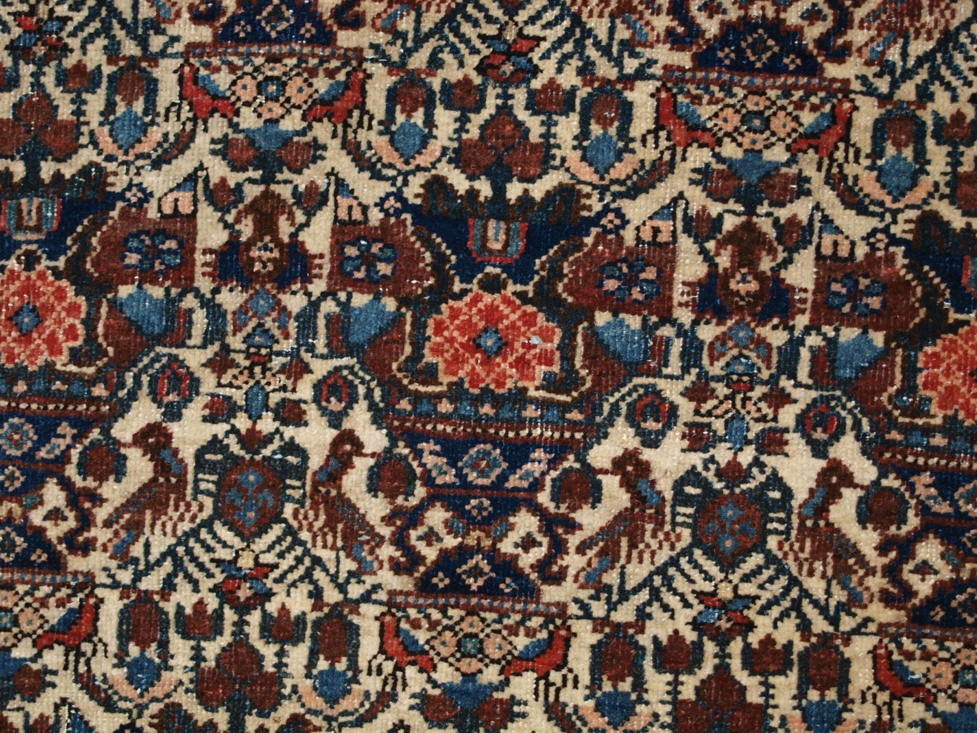 Wool Antique Abedeh Rug with the Classic ‘Vase and Peacock’ Design, circa 1900-1920